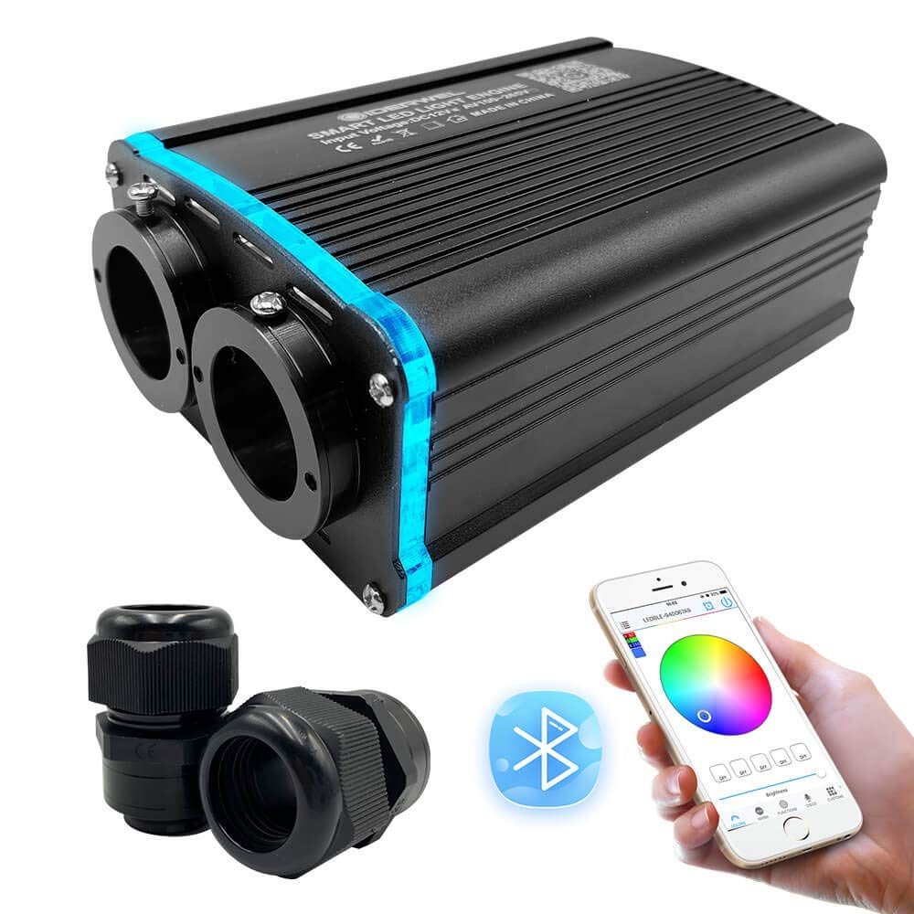 GIDERWEL Smart APP Controlled LED Fiber Optic Star Ceiling Lights Kit - 32W Dual Port Light Engine with 656ft (200m) 0.04in PMMA End Glow Cable | WiFi Remote Control | Home Theater, Bedroom & Nursery Decor