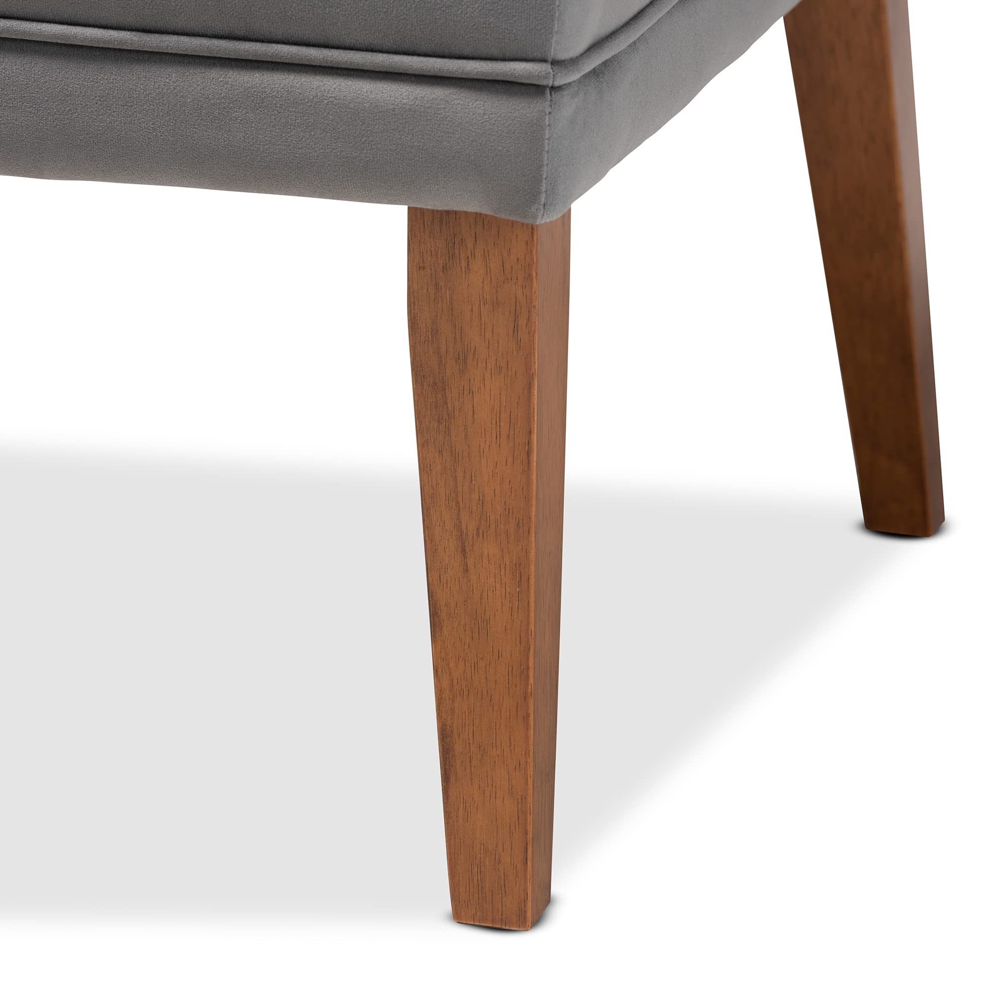 Baxton Studio Stewart Dining Chair - Grey Velvet Upholstered Wooden Chair with Walnut Finish - Perfect for Dining Rooms, Kitchens, and Home Offices