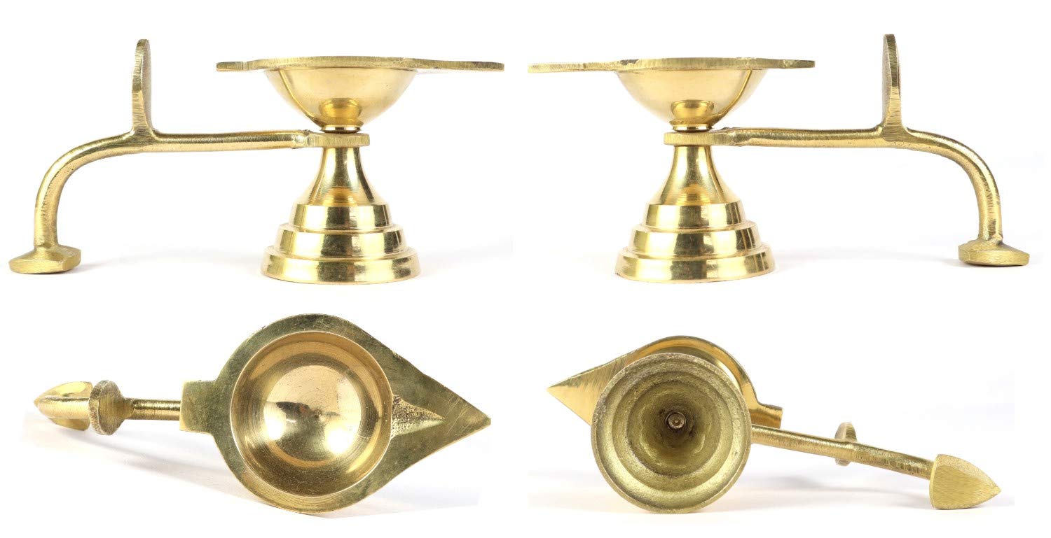 ASHRIRWAD Heavy Duty Brass Oil/Ghee Aarti Diya Lamp with Handle - 2 Inch Hindu Puja Prayer Ritual Essential for Home Temple, Wedding Ceremonies & Spiritual Decor