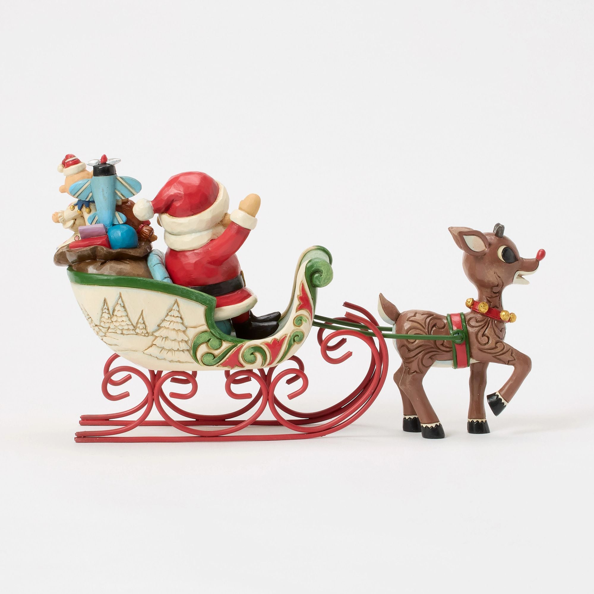 Rudolph Pulling Santa in Sled - Christmas Decorations for Home, Holiday Party & Outdoor Yard Decor - Perfect for Xmas Tree Ornaments, Fireplace Mantel & Winter Wonderland Displays