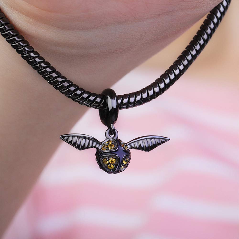 GNOCE 925 Sterling Silver Quidditch Charm Pendant - Let Us Win Black Dangle Charm for Bracelet & Necklace - Perfect for Harry Potter Fans & Movie Lovers - Great Gift for Birthdays, Cosplay & Wizarding World Enthusiasts