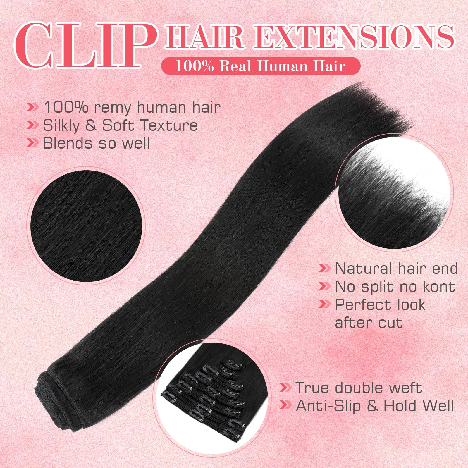 S-noilite Clip in Hair Extensions 18 Inch 8pcs - 100% Real Human Hair, Jet Black, Double Weft, Straight Style (140g) - Perfect for Volume, Length & Styling for Parties, Weddings & Daily Wear #1