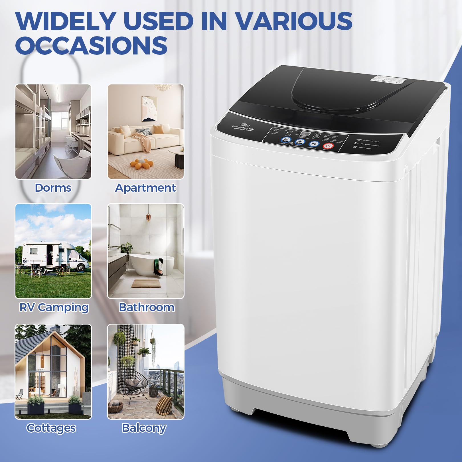 Nictemaw 15.6Lbs Full-Automatic Portable Washer and Dryer Combo with Drain Pump - 2.1Cu.ft Compact Laundry Machine, 10 Wash Programs & 8 Water Levels for Apartments, Dorms, RVs - Perfect for Small Spaces, Travel & Off-Grid Living