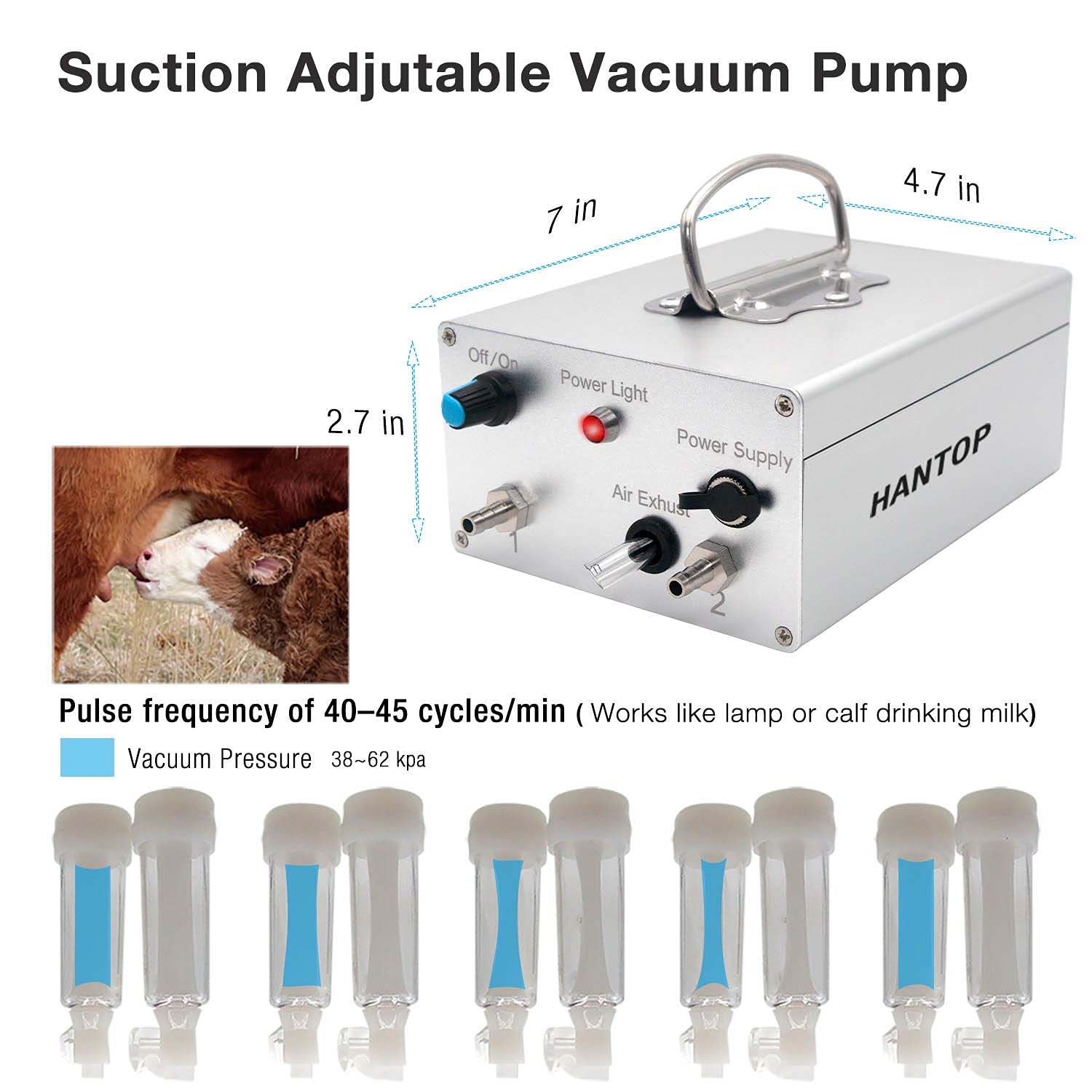 Pulsating Vacuum Pump for Hantop Milking Machine - Electric Plug-in Vacuum System for Dairy Farm Equipment - Perfect for Cow Milking, Goat Milking & Livestock Care