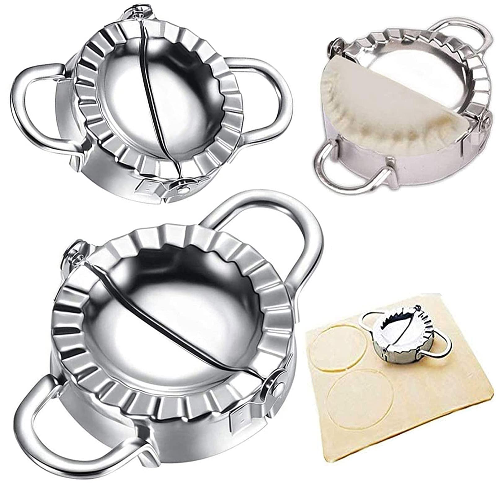 304 Stainless Steel Dumpling Maker & Empanada Press with Templates - Perfect for Pot Stickers, Ravioli, Pierogi - Includes Dumpling Skin Cutter & Press Pattern (2-Pack) - Ideal for Home Cooking, Asian Cuisine, and Party Snacks
