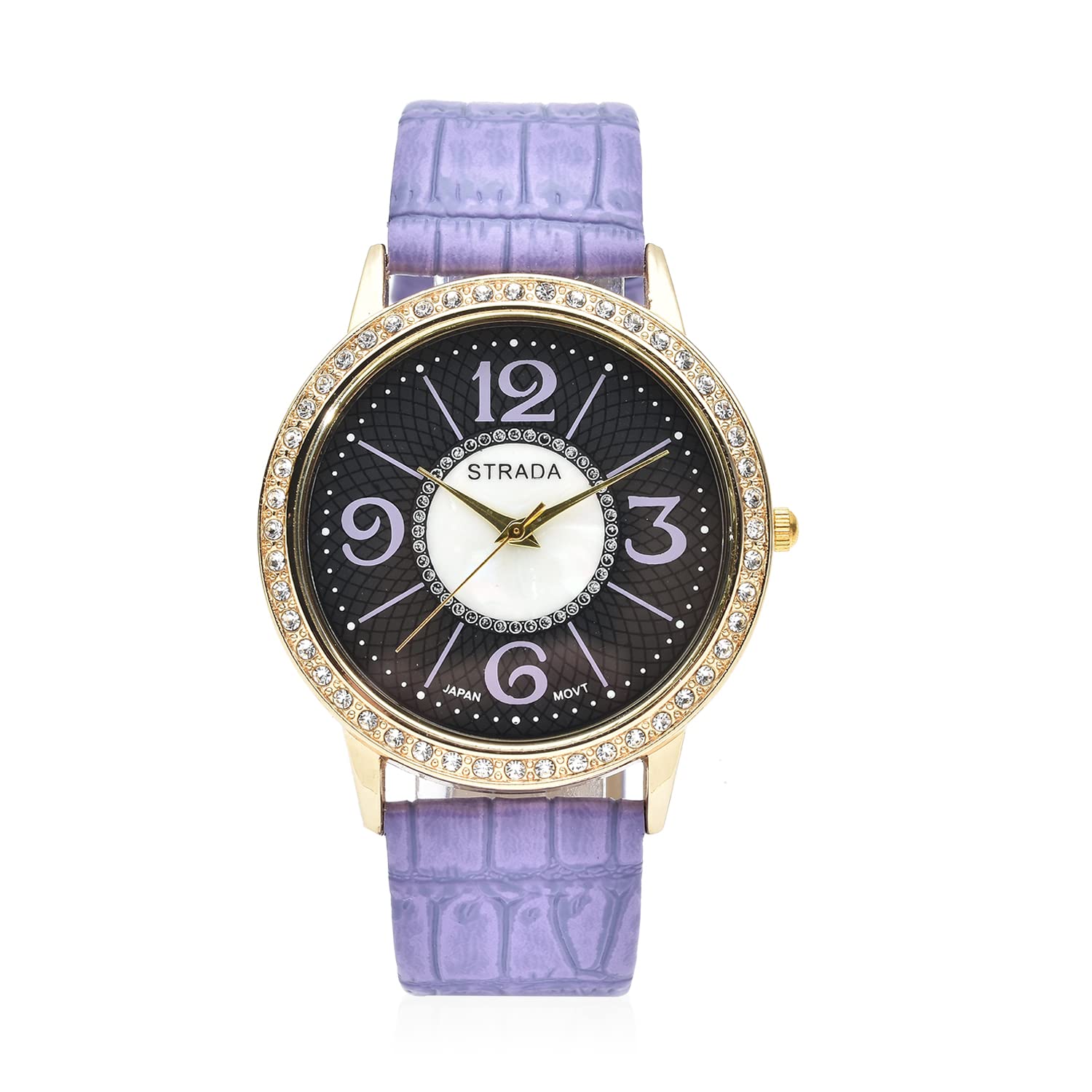 Shop LC Strada Crystal Japanese Movement Faux Mother of Pearl Dial Watch with Faux Leather Strap - Elegant Women's Wristwatch for Mother's Day Gifts, Anniversary, Wedding & Special Occasions