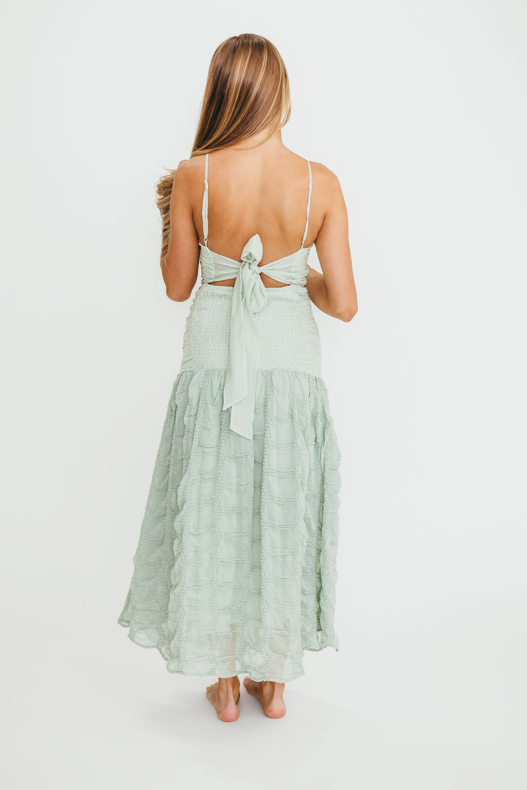 Rosie Ruched Maxi Dress in Mint Green - Elegant Flowy Long Dress for Women, Perfect for Weddings, Beach Vacations & Summer Parties