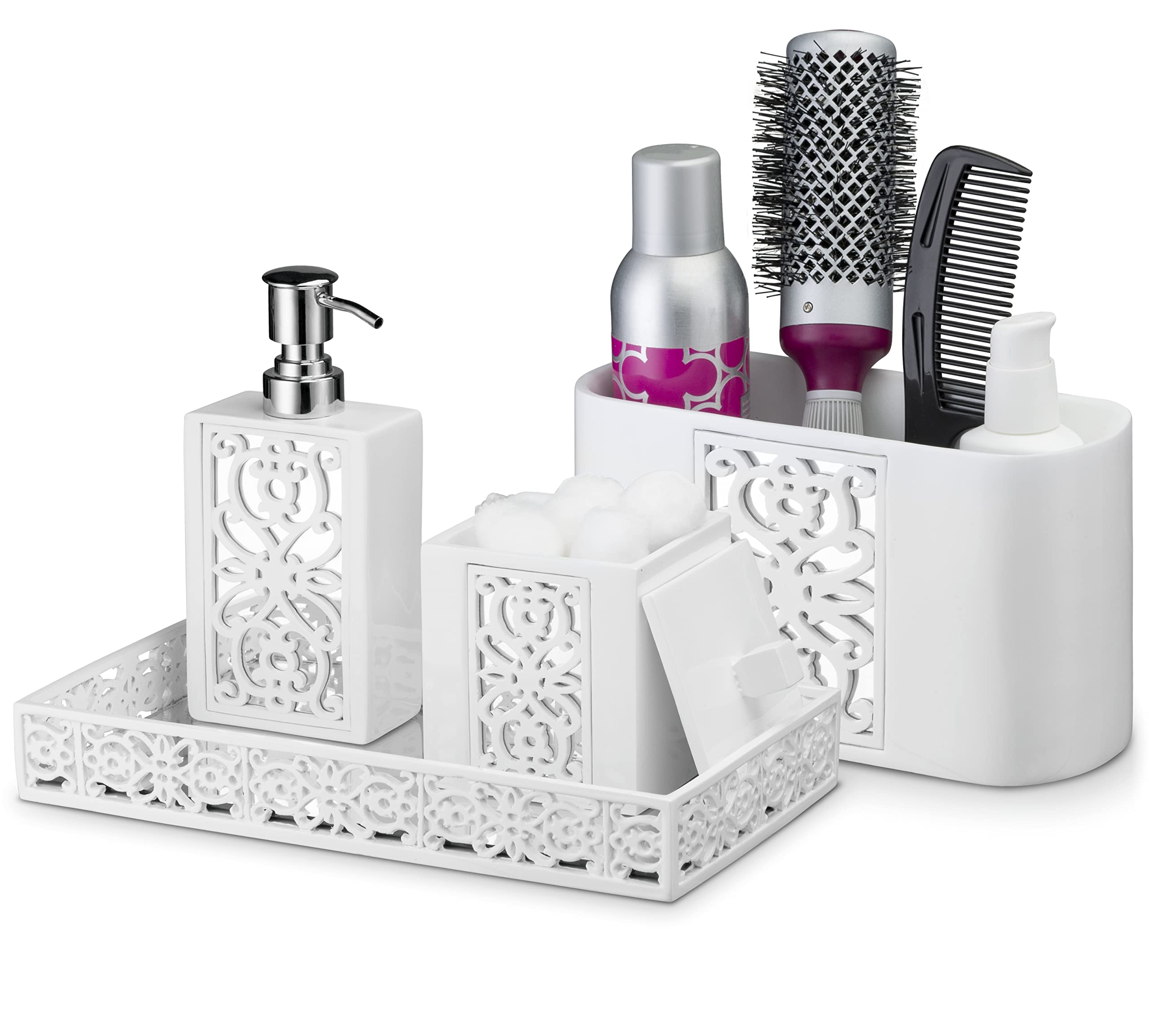 Creative Scents Mirror Janette White Rectangular Vanity Tray - Decorative Bathroom & Dresser Organizer with Mirrored Design & Non-Slip Feet - Perfect for Jewelry, Perfume & Makeup Storage