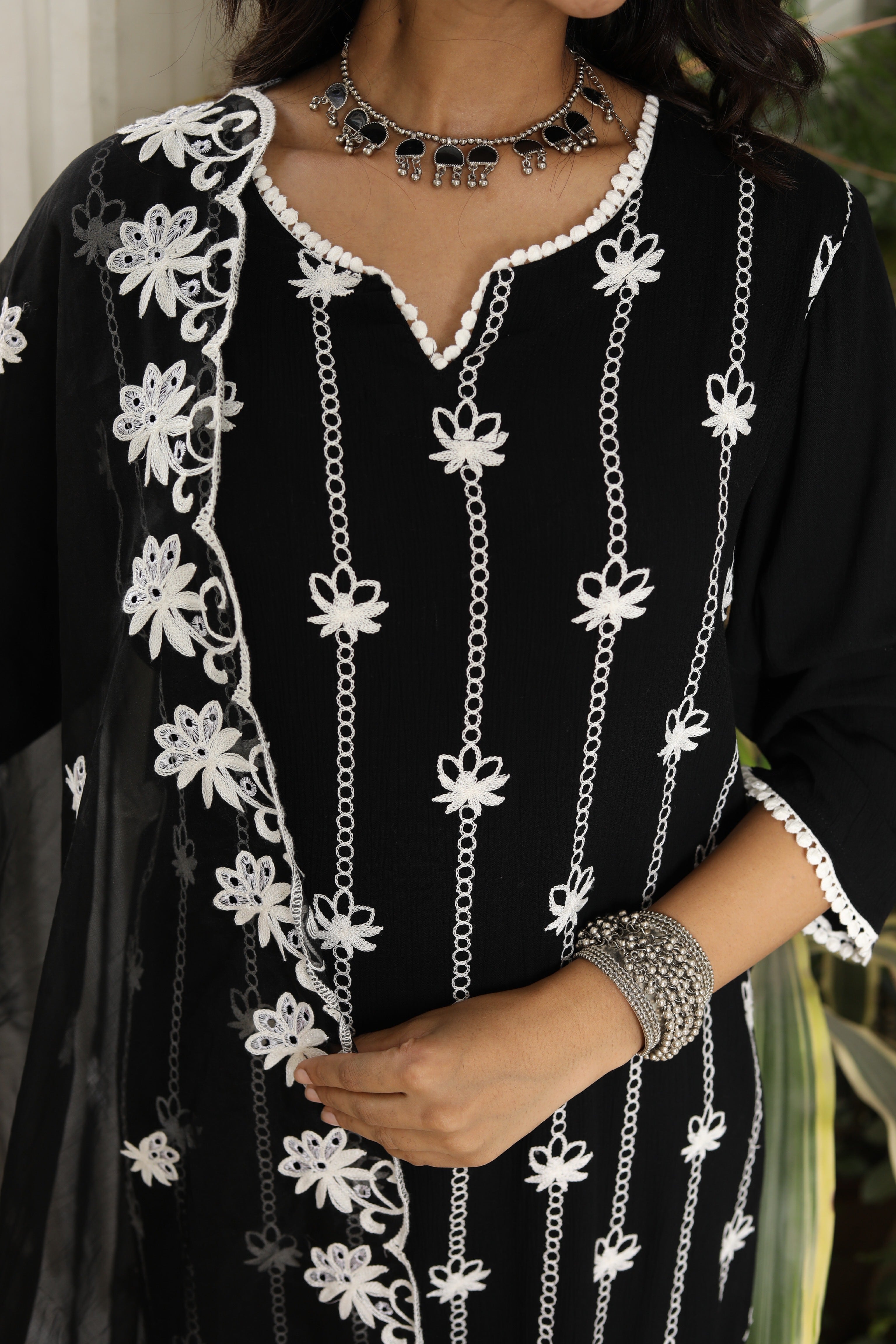 Royal Motif Black Embroidered Dupatta Set for Festivals, Weddings & Special Occasions - Elegant Party Wear Shawl for Women