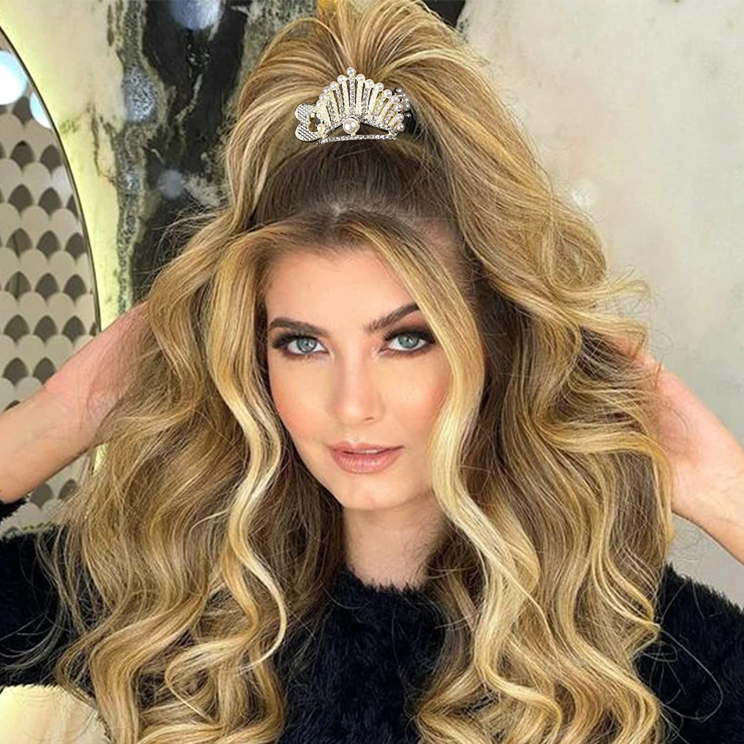 1pc Elegant Crown Hair Clip for Women - High Ponytail Holder with Faux Pearls & Rhinestones, Shining Crystal Hair Accessories for Weddings, Prom, Parties & Special Occasions