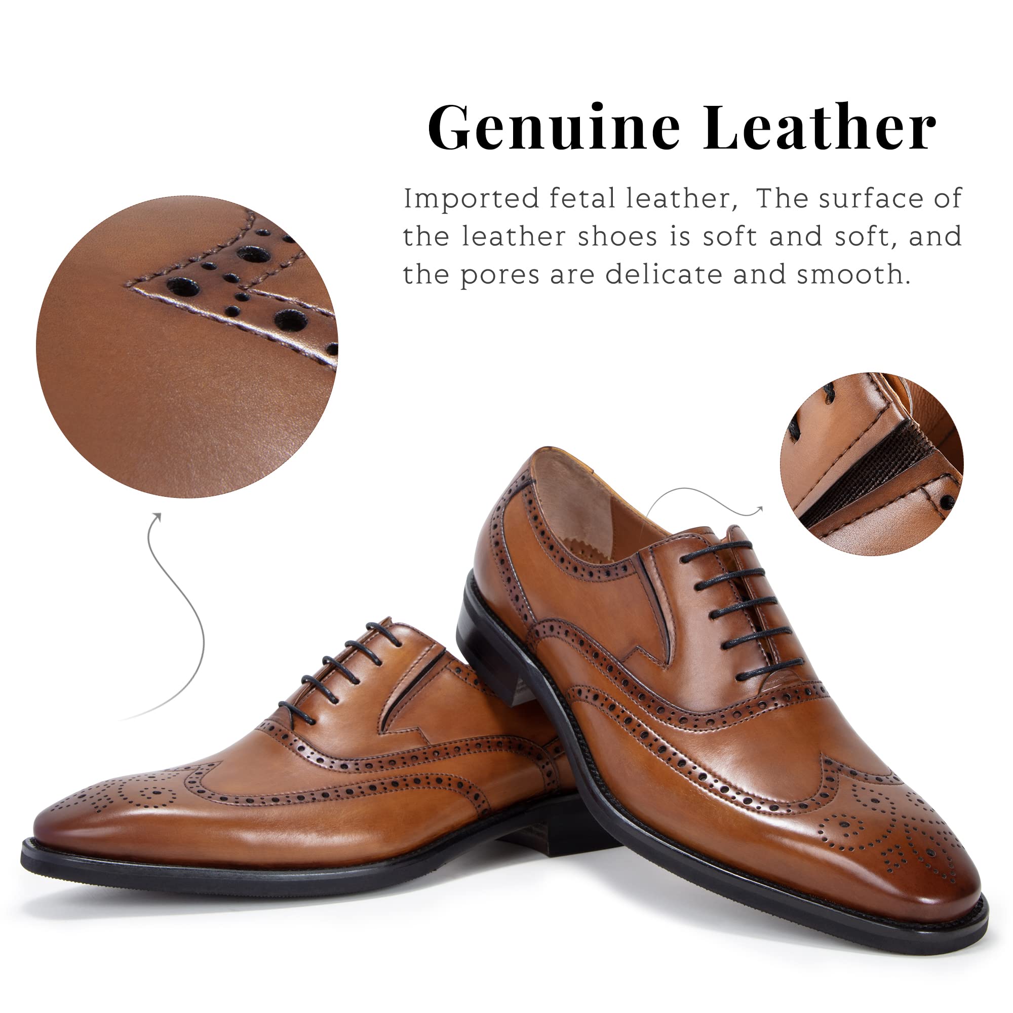 Men's Oxford Dress Shoes - Classic Low Heel Leather Brogue Wingtip Formal Shoes for Business, Office & Wedding | Gatsby Style Black Leather Shoes for Professional & Special Occasions