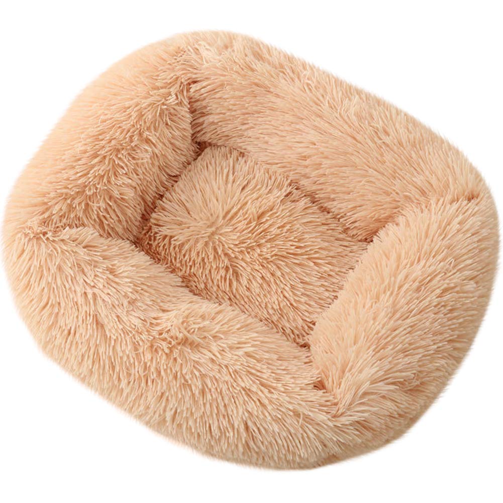 La La Pet® Donut Dog & Cat Bed - Cozy Cave Burrow Bed with Self-Warming Plush Cushion for Small & Medium Pets | Calming Cuddler for Improved Sleep | Perfect for Home, Crate & Travel Use (Khaki)