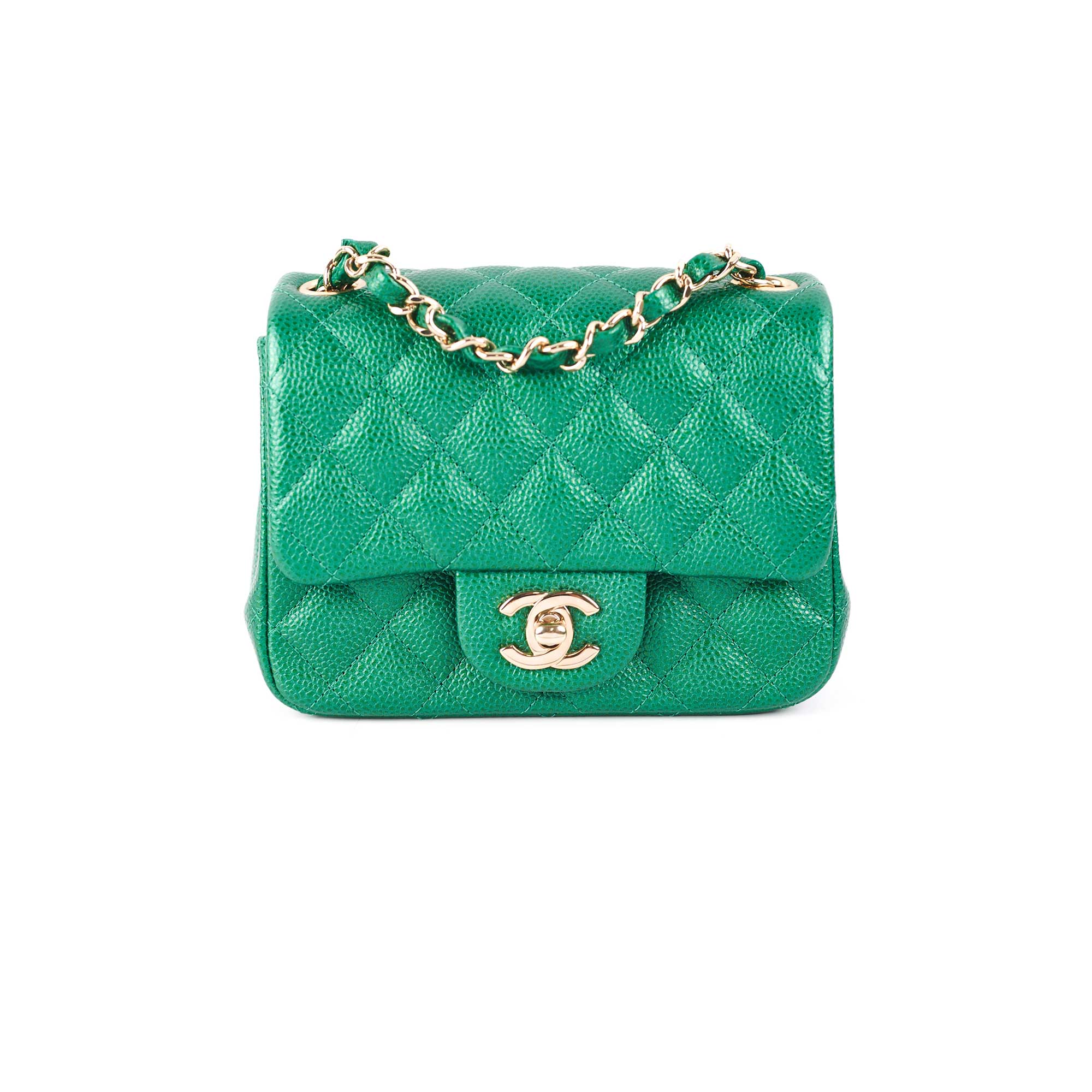 Chanel Quilted Caviar Mini Square Bag 18S Emerald Green - Luxury Crossbody Purse for Women, Perfect for Parties, Dating & Evening Events