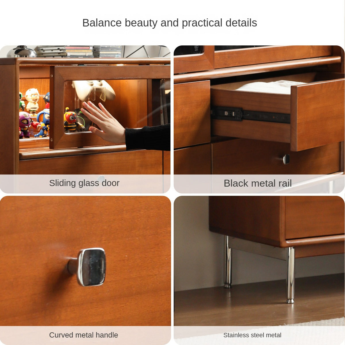 Bauhaus Style Poplar Solid Wood Cabinet with Storage Drawers - Perfect for Living Room, Bedroom & Office Organization