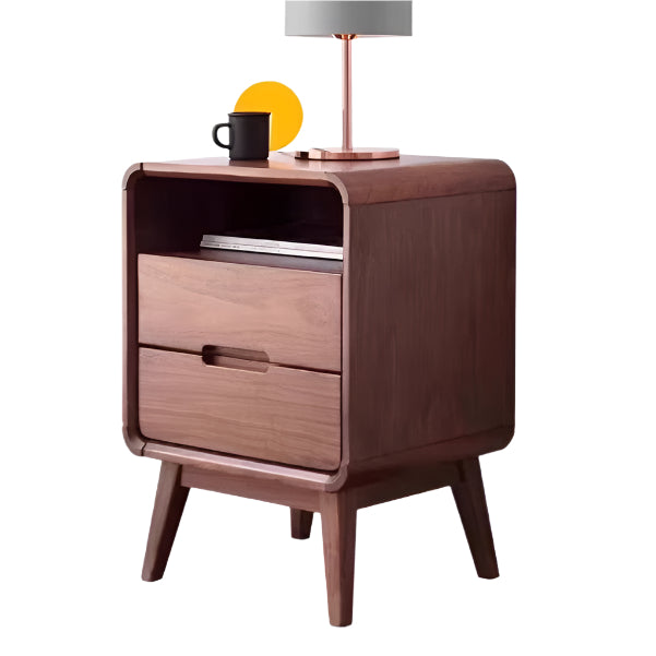 Black Walnut Solid Wood Modern Nightstand - Small Bedside Table with Storage Drawer for Bedroom, Living Room, or Office