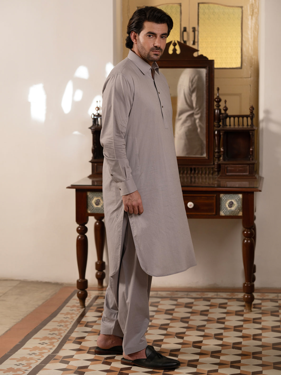 Premium Cotton Grey Shalwar Kameez - Traditional Pakistani Outfit by Almirah - Perfect for Eid, Weddings & Cultural Events