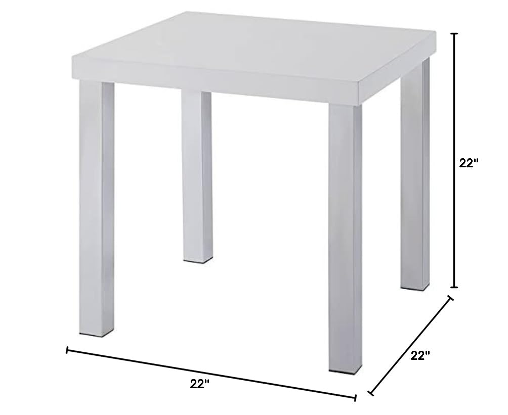 BOWERY HILL Modern White High Gloss Chrome End Table - Perfect for Living Room, Bedroom, or Office Side Table