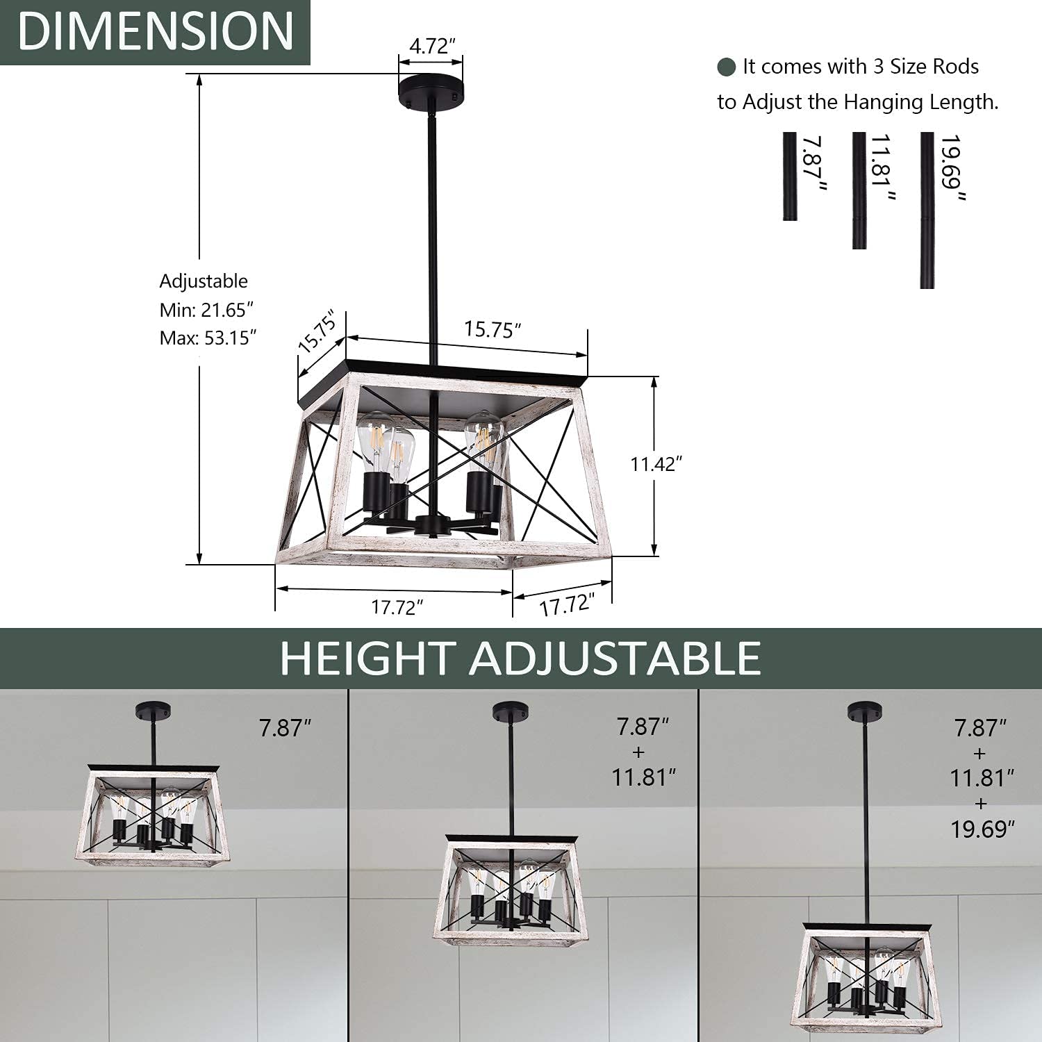 Luupyia 5-Lights Modern Linear Kitchen Island Lighting & 4-Lights Rustic Farmhouse Pendant Light Fixture Set - Perfect for Dining Room, Kitchen Island, Bar Counter and Breakfast Nook Lighting