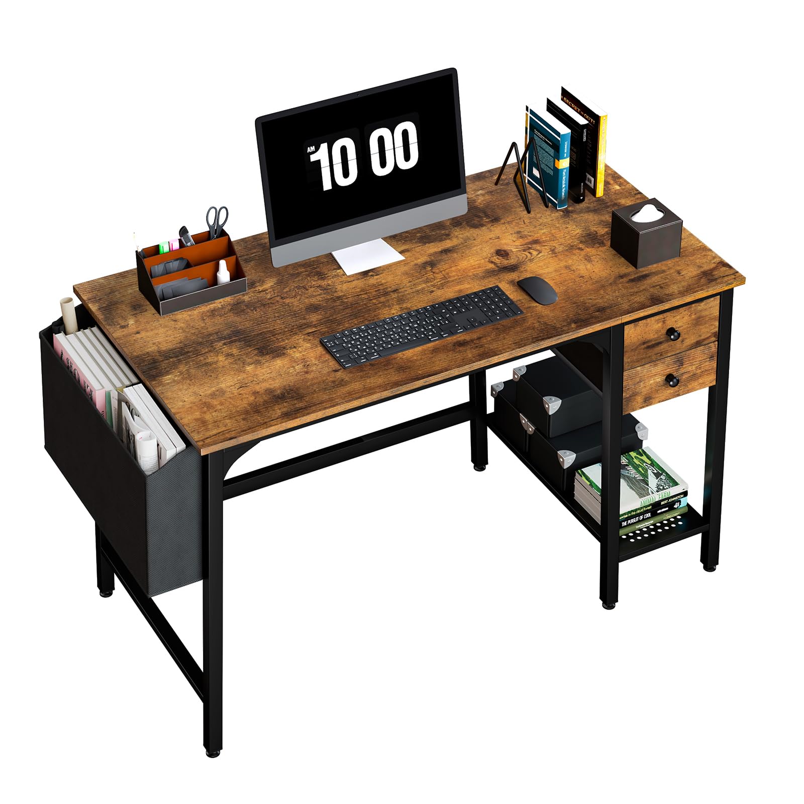 Lufeiya 40 Inch Reversible Computer Desk with Drawers - Rustic Brown Small Writing Desk for Home Office, Bedroom Study, Compact PC Workstation with Storage Shelves | Perfect for Remote Work, Online Classes & Small Space Solutions
