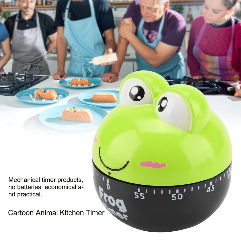 Raguso Mechanical Kitchen Timer - Cute Frog Shape, 55-Minute Plastic Baking Timer for Cooking, Green - Perfect for Baking, Studying, and Time Management