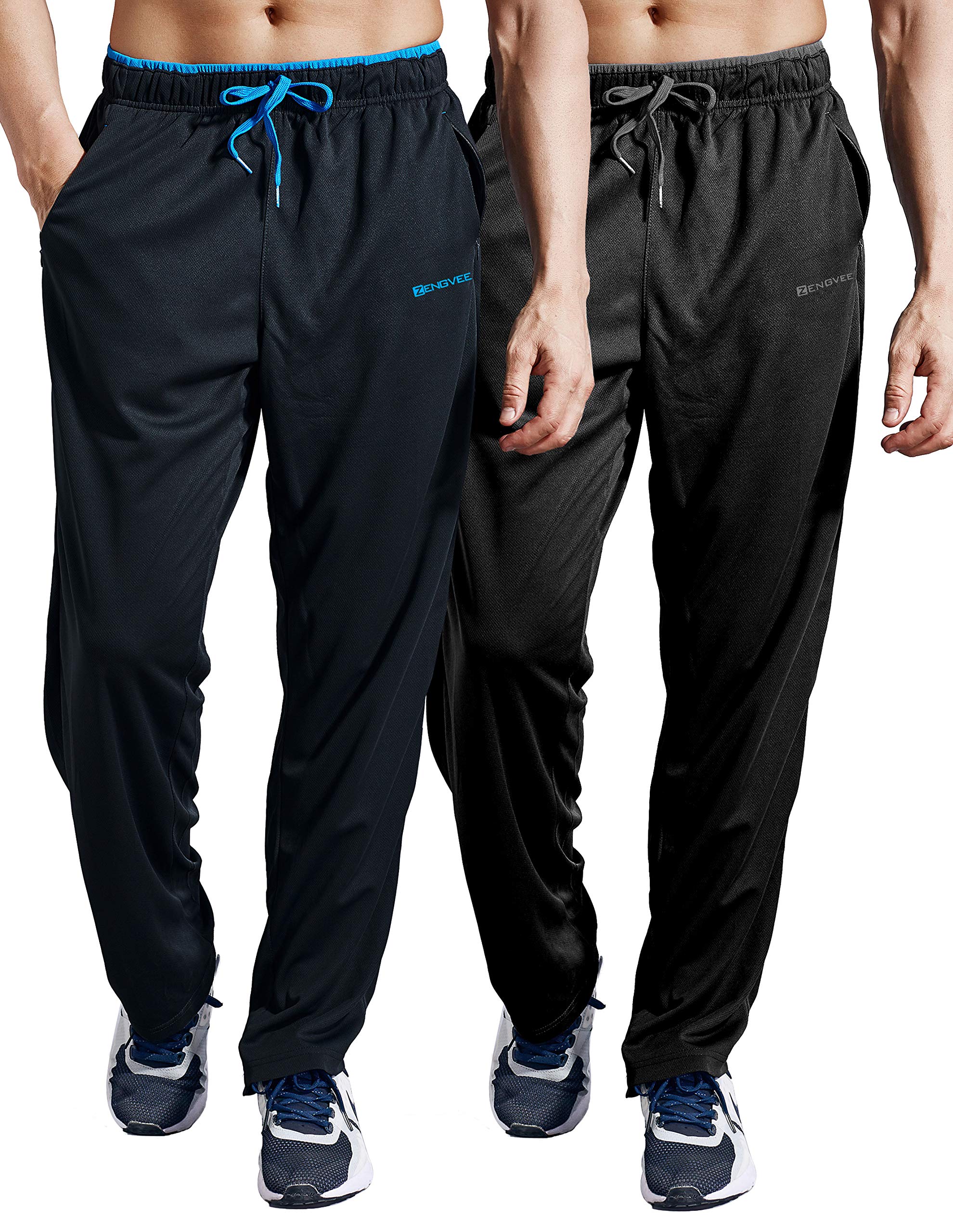 ZENGVEE Men's Athletic Sweatpants with Zipper Pockets - Open Bottom Jogging Pants for Gym, Running, Workout & Training - Comfortable Casual Wear for Outdoor Sports & Lounge