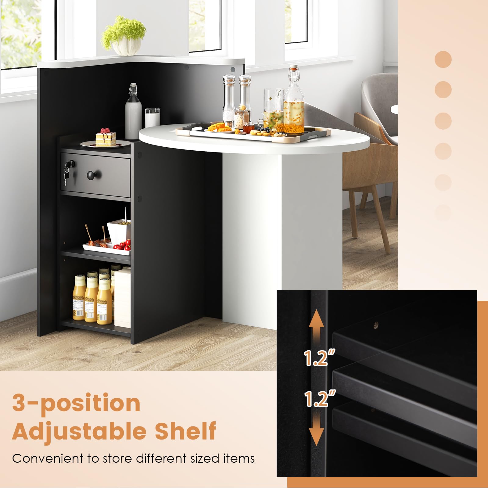 Tangkula Oval Reception Desk with Lockable Drawer & Adjustable Shelf - Front Counter Workstation for Retail, Salon, Office & Home Use - Perfect for Checkout, Computer Work & Customer Service Areas