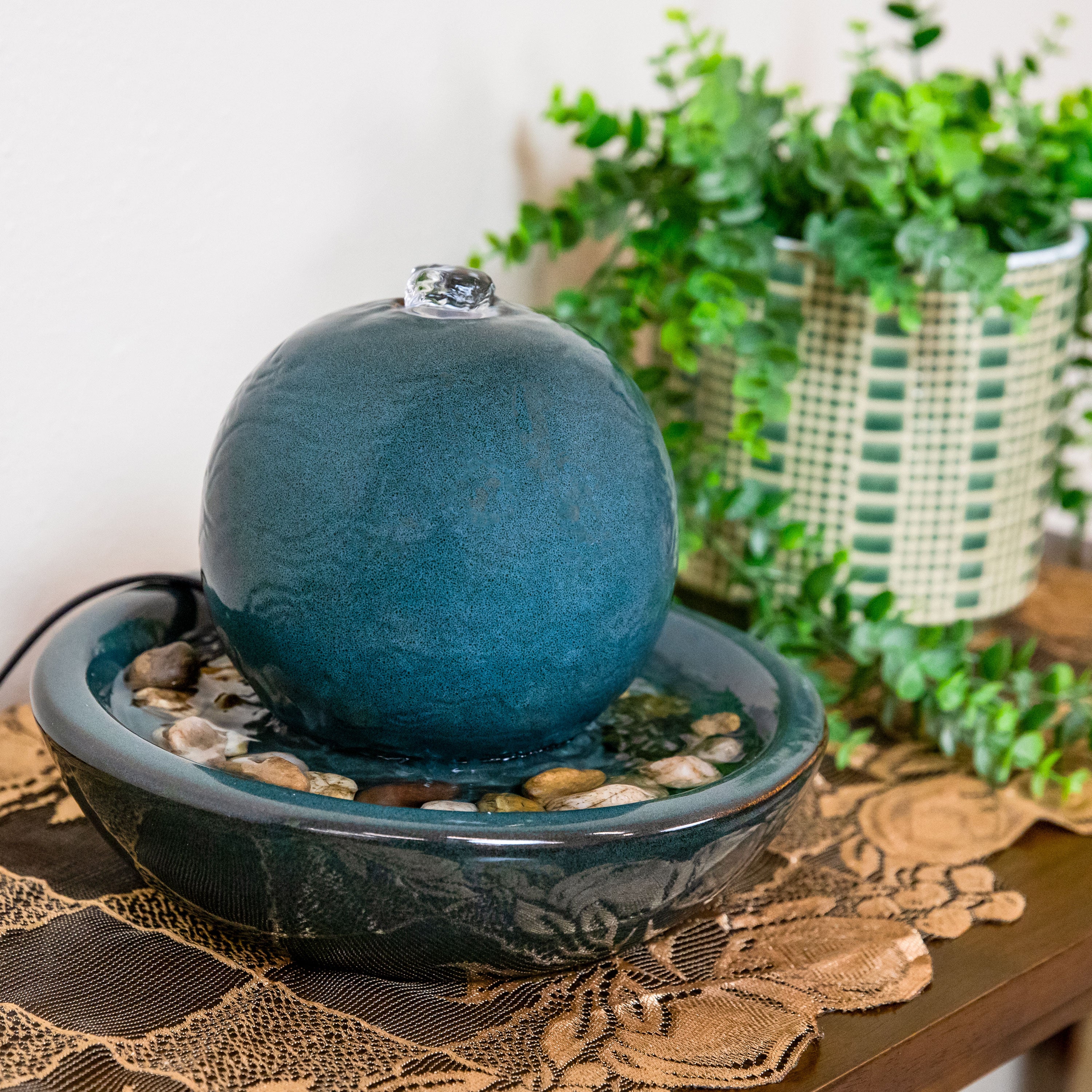 Relaxing Indoor Ceramic Tabletop Water Fountain with Orb - 7