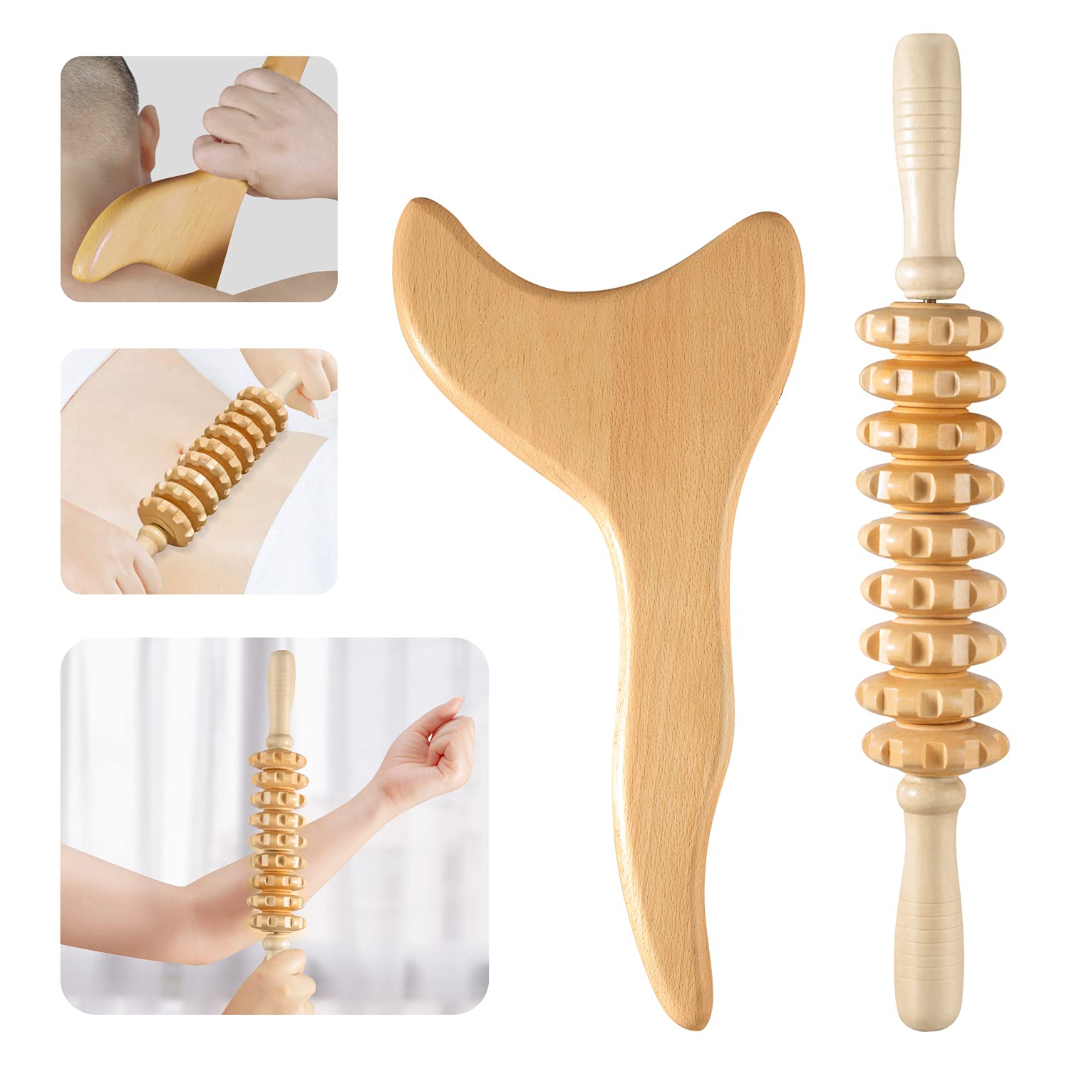 TZEAFDC Wood Therapy Massage Tools - Professional Lymphatic Drainage Massager & Maderoterapia Kit for Body Sculpting, Anti-Cellulite Treatment | Spa Quality Wooden Massage Rollers for Home & Professional Use