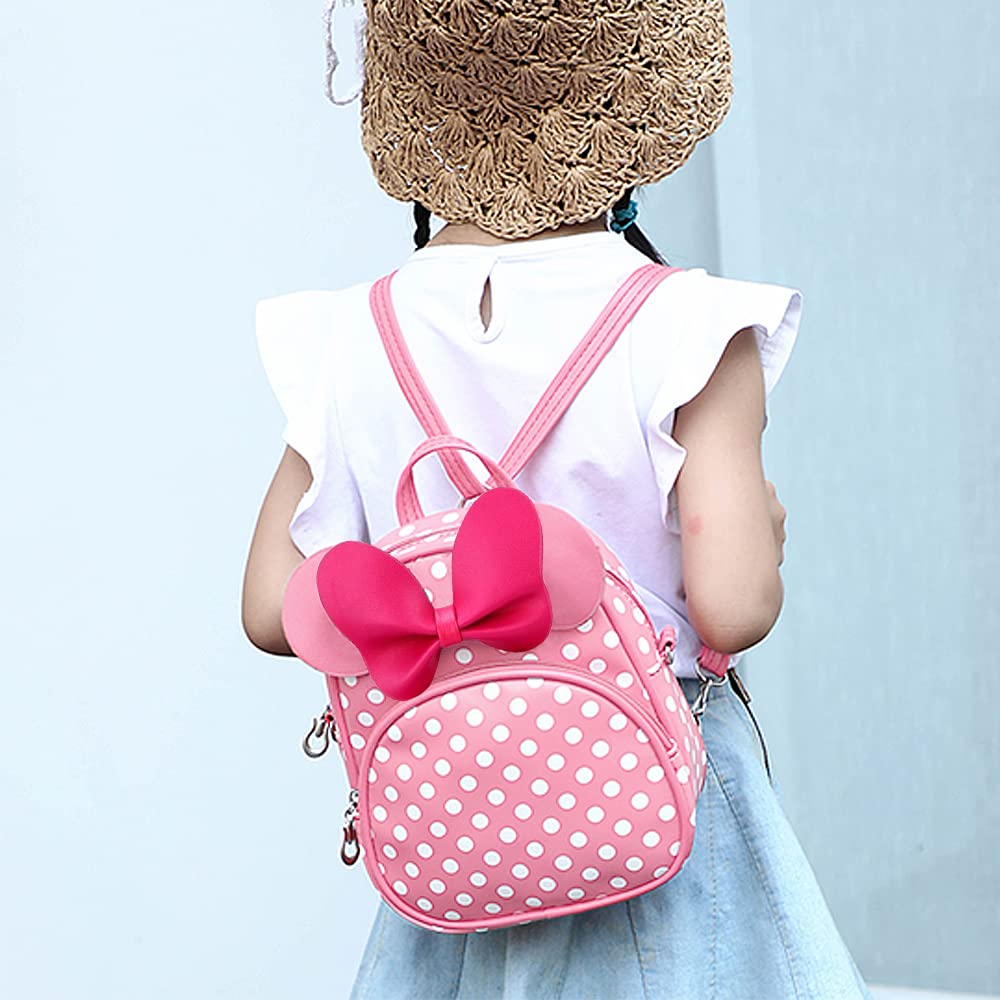 Voikukka Cute Mini Mouse Backpack for Toddler Girls - Leather Kids Crossbody Bag, Small Pink Backpack for Baby Girls - Perfect for School, Travel & Playtime