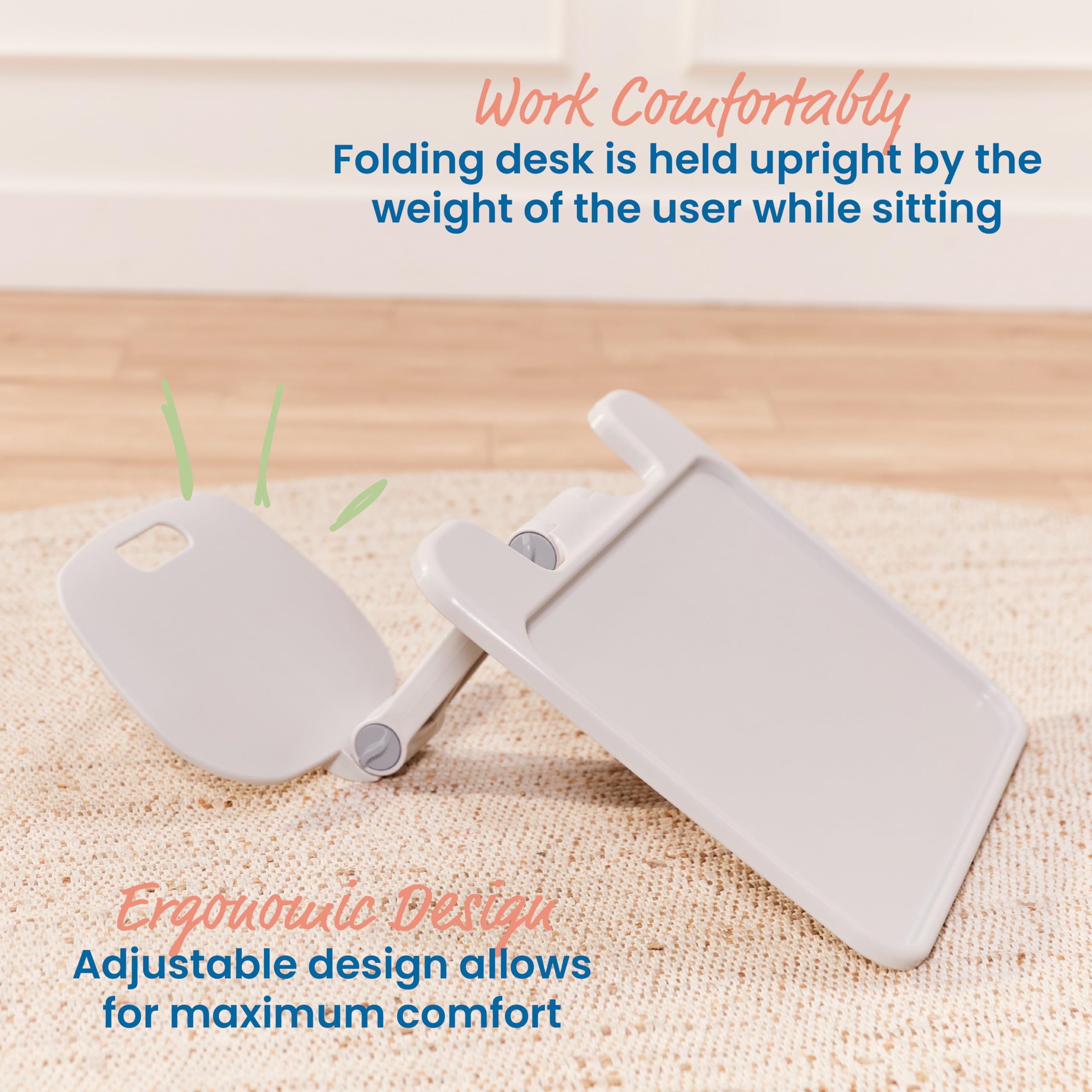 ECR4Kids The Surf Folding Portable Lap Desk - Large Light Grey Study & Work Table for Kids & Adults - Perfect for Home, Office, Classroom & Travel Use