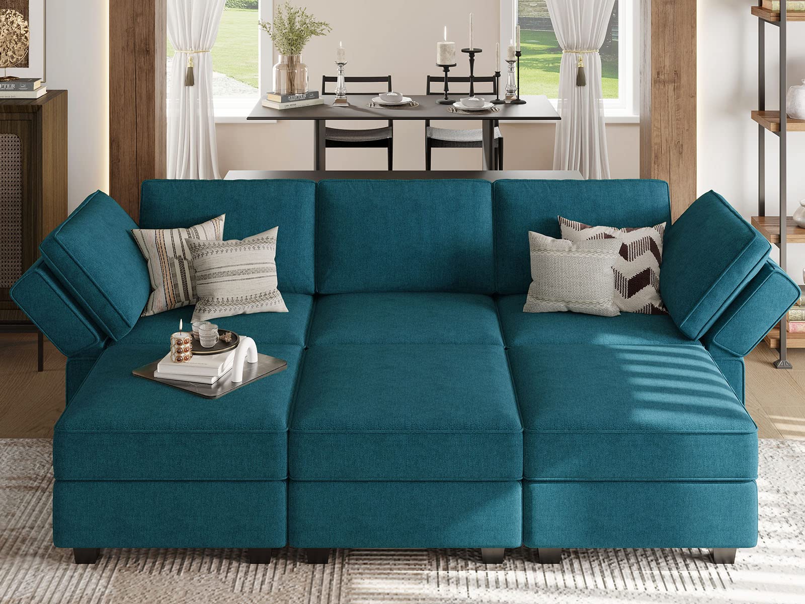 Belffin Modular Sofa Bed - Convertible Sectional Sleeper Sofa with Reversible Chaise in Peacock Blue | Space-Saving Living Room Furniture for Small Apartments & Guest Rooms