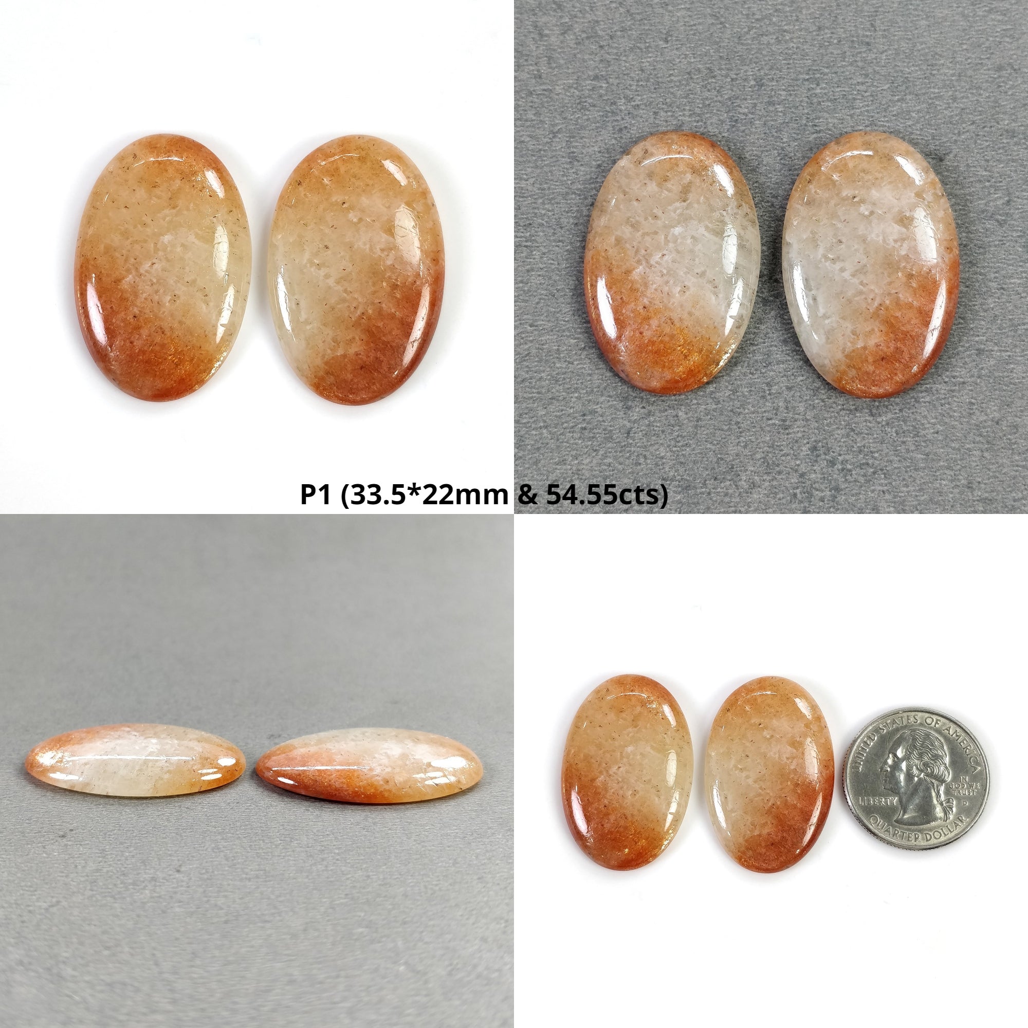 Natural Untreated Chatoyant Orange Sunstone Gemstone Cabochon - 2pcs Oval, Pear & Round Shapes for Jewelry Making, Wire Wrapping & Crystal Healing