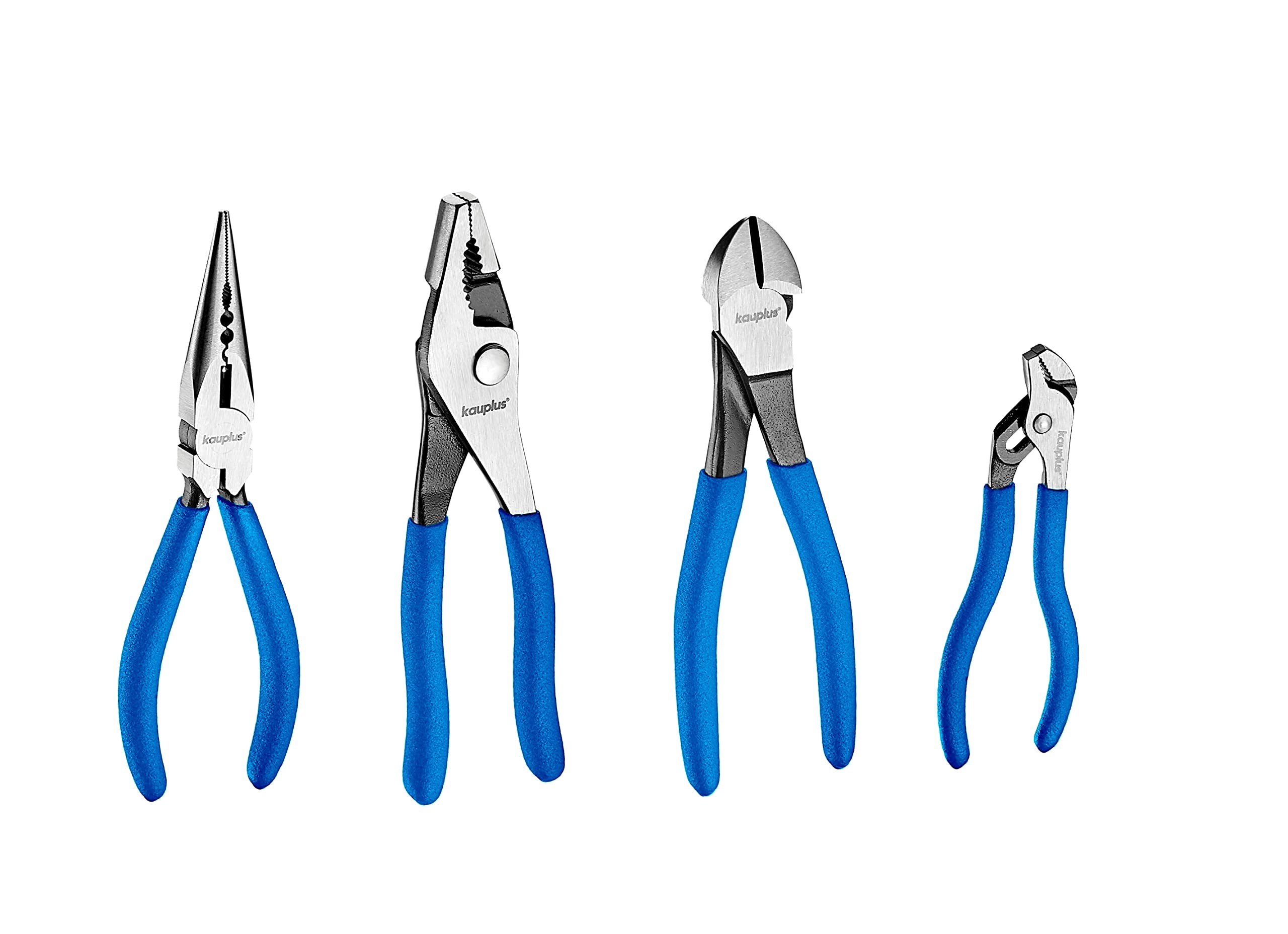 4-Piece Pliers Set with Tool Roll - Water Pump Pliers, Slip Joint Pliers, Diagonal Cutters & Long Nose Pliers for Plumbing, Electrical & DIY Projects