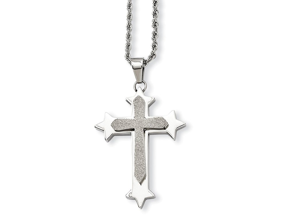 Stainless Steel Cross Pendant Necklace - Polished & Laser Cut Religious Jewelry for Men & Women - Perfect for Church, Weddings, Gifts & Everyday Wear
