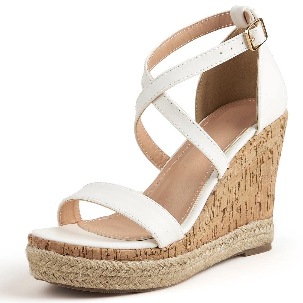 SO SIMPOK Women's Espadrille Wedge Sandals - Dressy Ankle Strap Open Toe High Heel Cork Platform Sandals for Summer, Beach, Weddings & Date Nights
