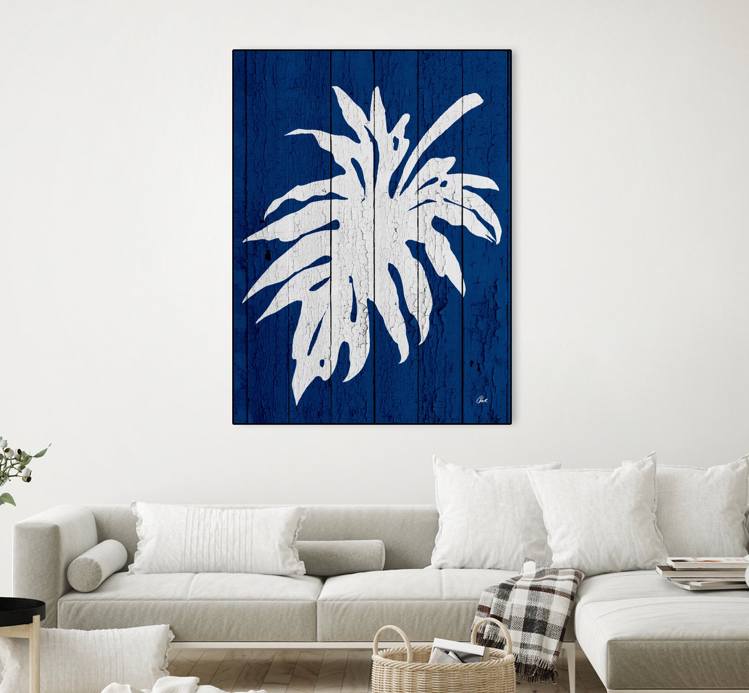 Premium Blue Nature Dark Blue Palm Print Fabric - Perfect for Home Decor, Upholstery, and DIY Craft Projects
