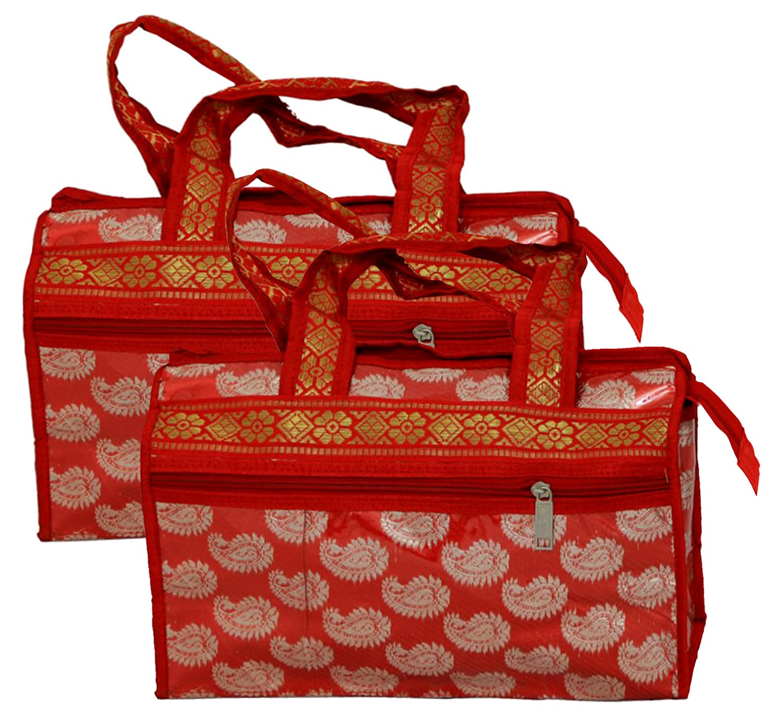 Kuber Industries Women's Laminated Multipurpose Handbag - 2 Pack (Red) - Stylish & Durable for Work, Travel & Daily Use - HS_38_LUGGAGE21256