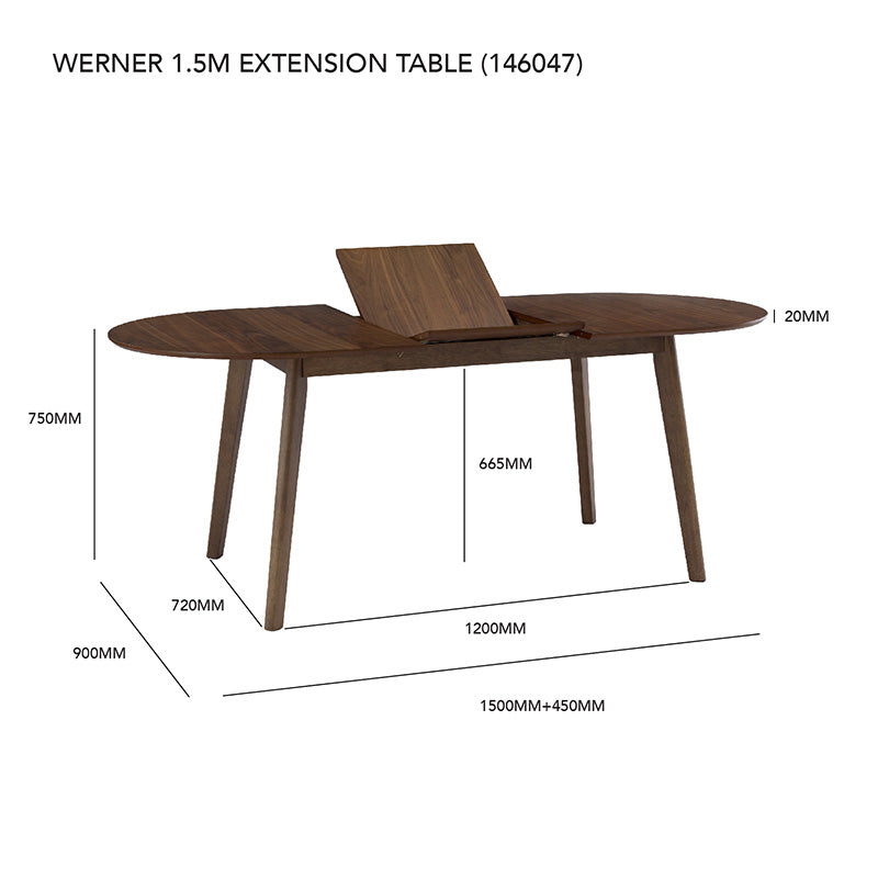 Extendable Dining Table 150-195cm - Black | Werner Expandable Kitchen Table for Small Spaces | Perfect for Family Dinners & Entertaining Guests