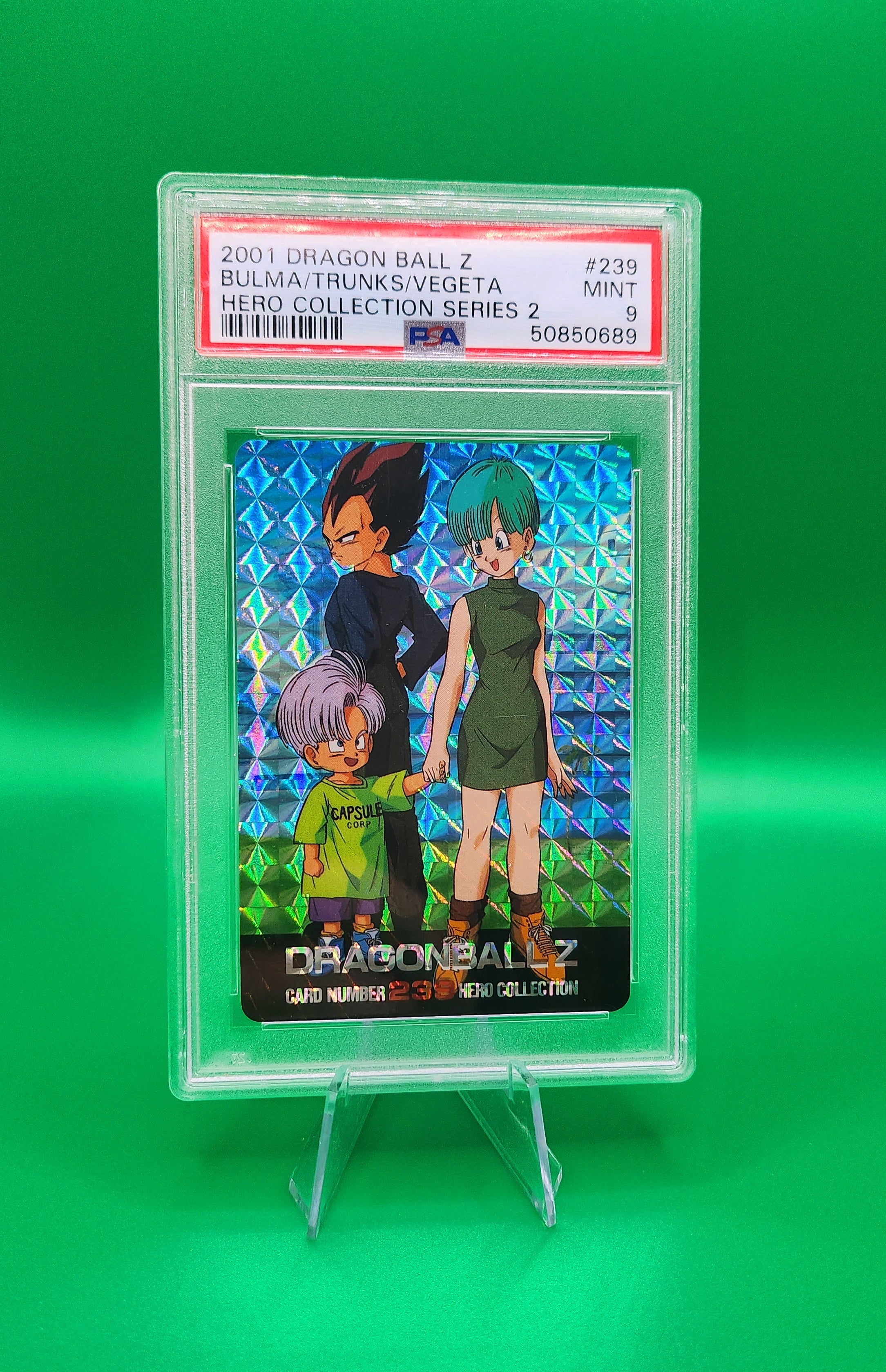 Dragon Ball Z 2001 Bulma Trunks Vegeta Hero Collection PSA 9 Graded Card - Rare Anime Collectible for Display & Investment | Perfect for Fans, Collectors & Gaming Rooms