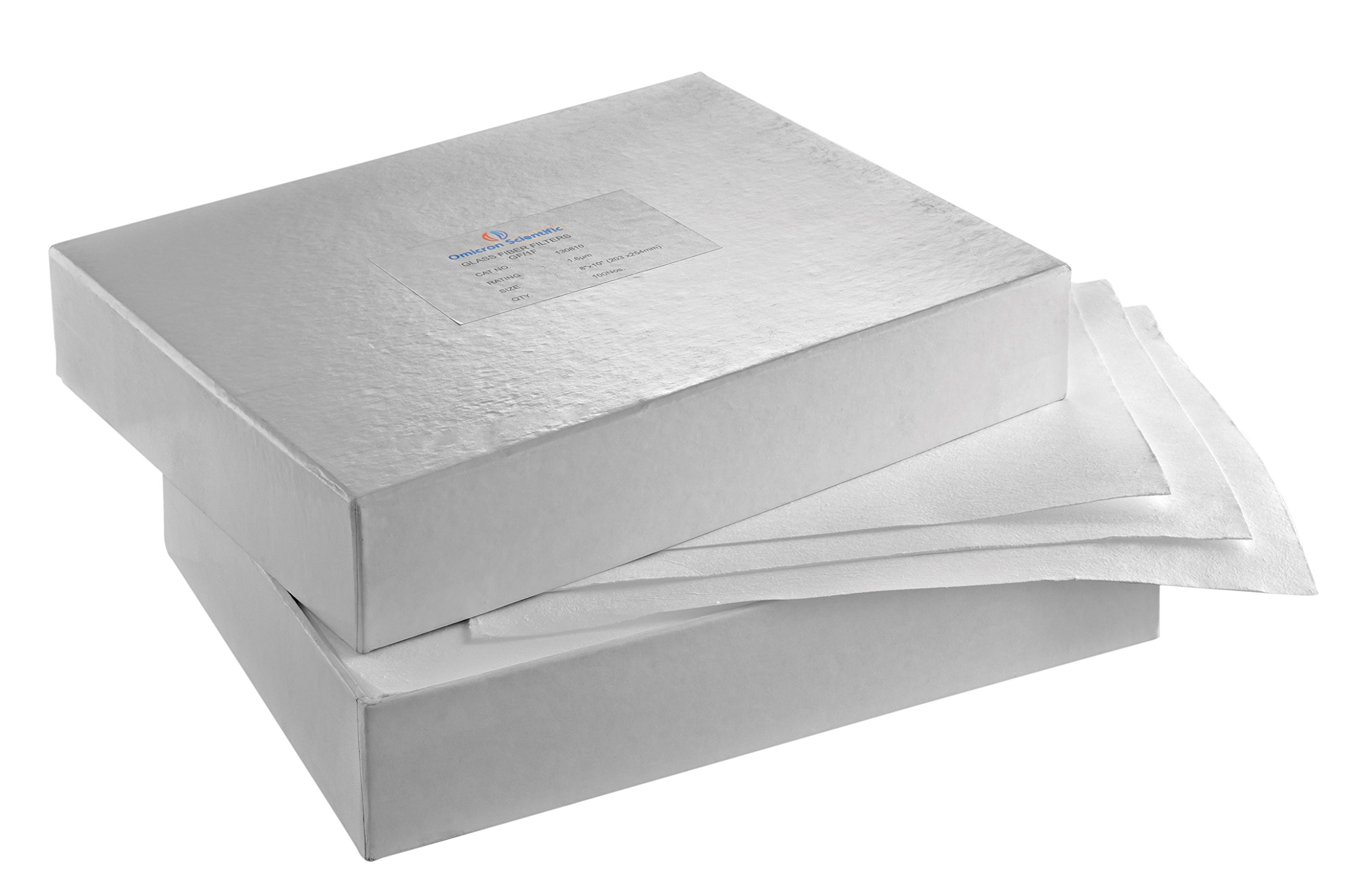 Omicron 130810 Borosilicate Glass Fiber Filter - 1.6 Micron Pore Size, 8x10 Inches, Binder-Free (Pack of 100) - Ideal for Laboratory Filtration, Air Sampling, and Environmental Monitoring