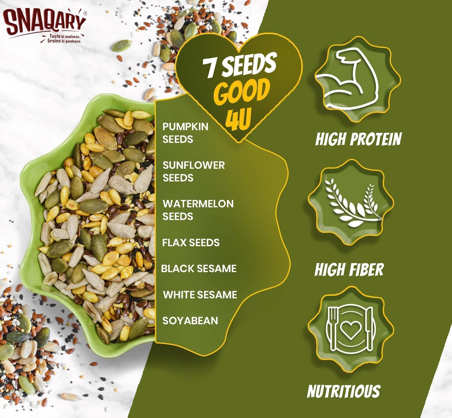Premium Snaqary Antioxidant Super Seeds (240g) | Healthy Roasted Snacks for Immunity & Weight Loss | High Protein & Fiber Vegan Diet Food | 7-in-1 Salad & Smoothie Topper | Plant-Based, Gluten-Free | Perfect for Yoga, Hiking & Office Snacking