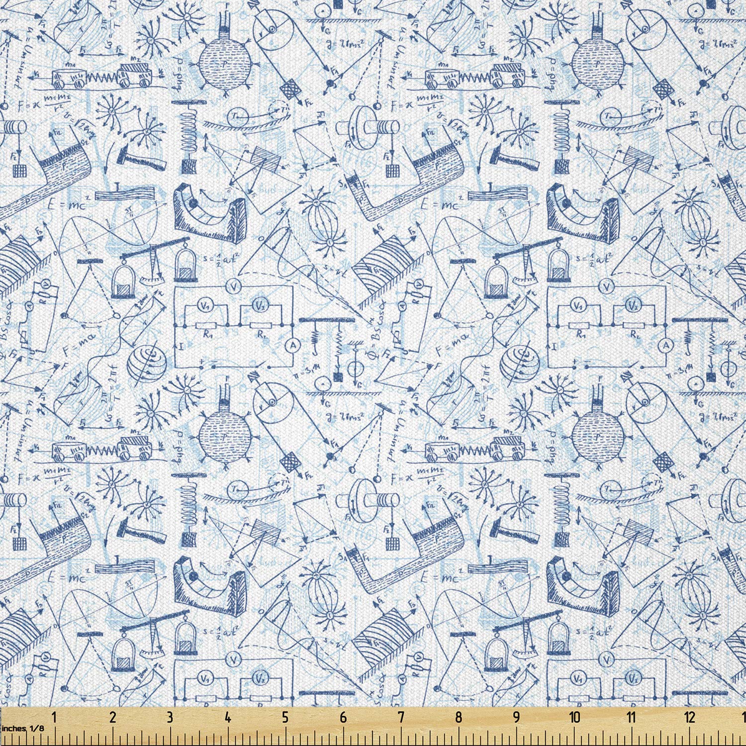 Ambesonne Physics Themed Fabric by The Yard - Stretch Knit Doodle Art with Science Formulas for Clothing, Sewing & DIY Crafts (10 Yards, Pale Blue) | Perfect for School Projects, Science-Themed Apparel & Home Decor