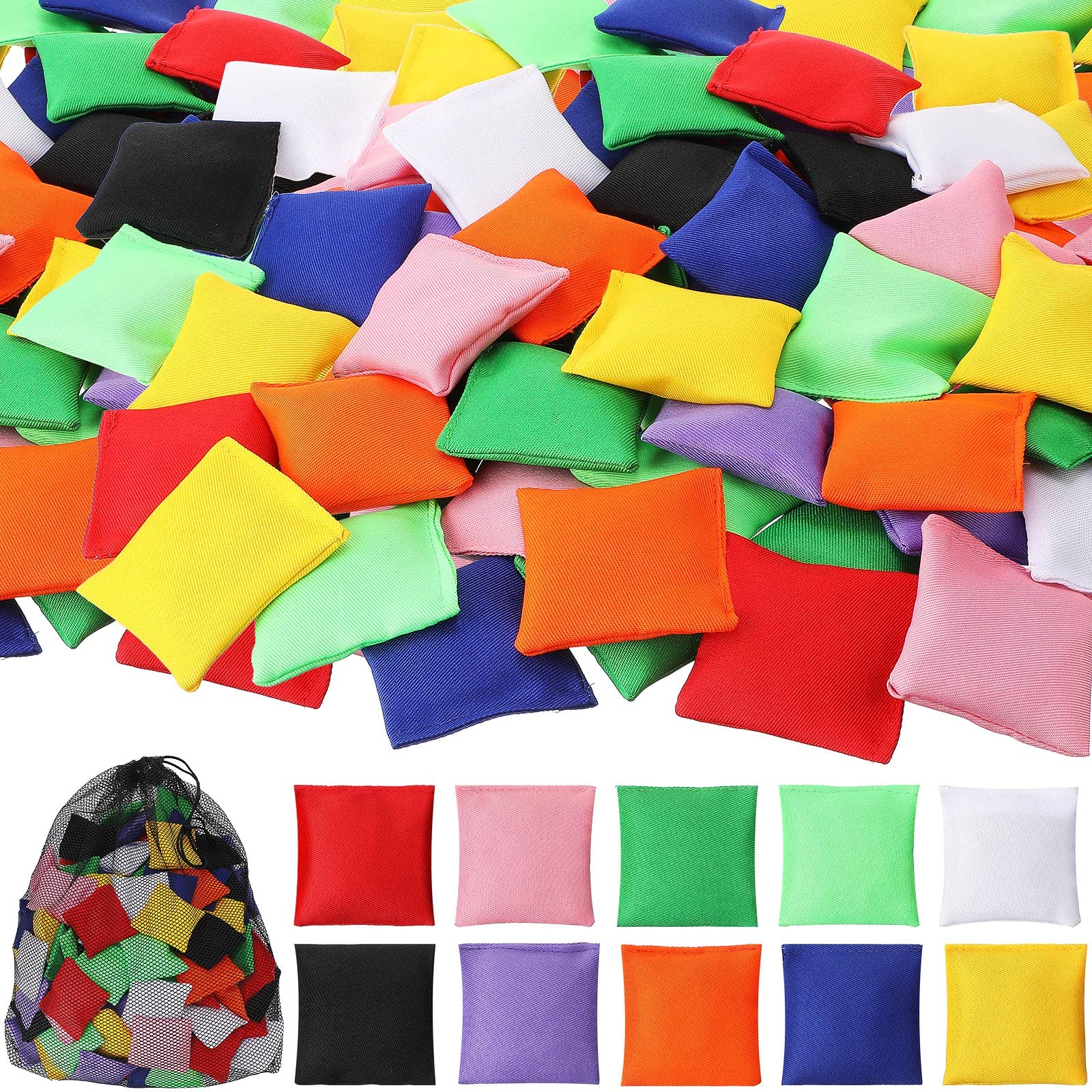 100 Pack Colorful Mini Cornhole Bean Bags - 2.4 x 2.4 Inch Nylon Tossing Bags for Outdoor Games, Kids Parties, and Backyard Fun - Bulk Set for Cornhole, Toss Games, and Carnival Activities