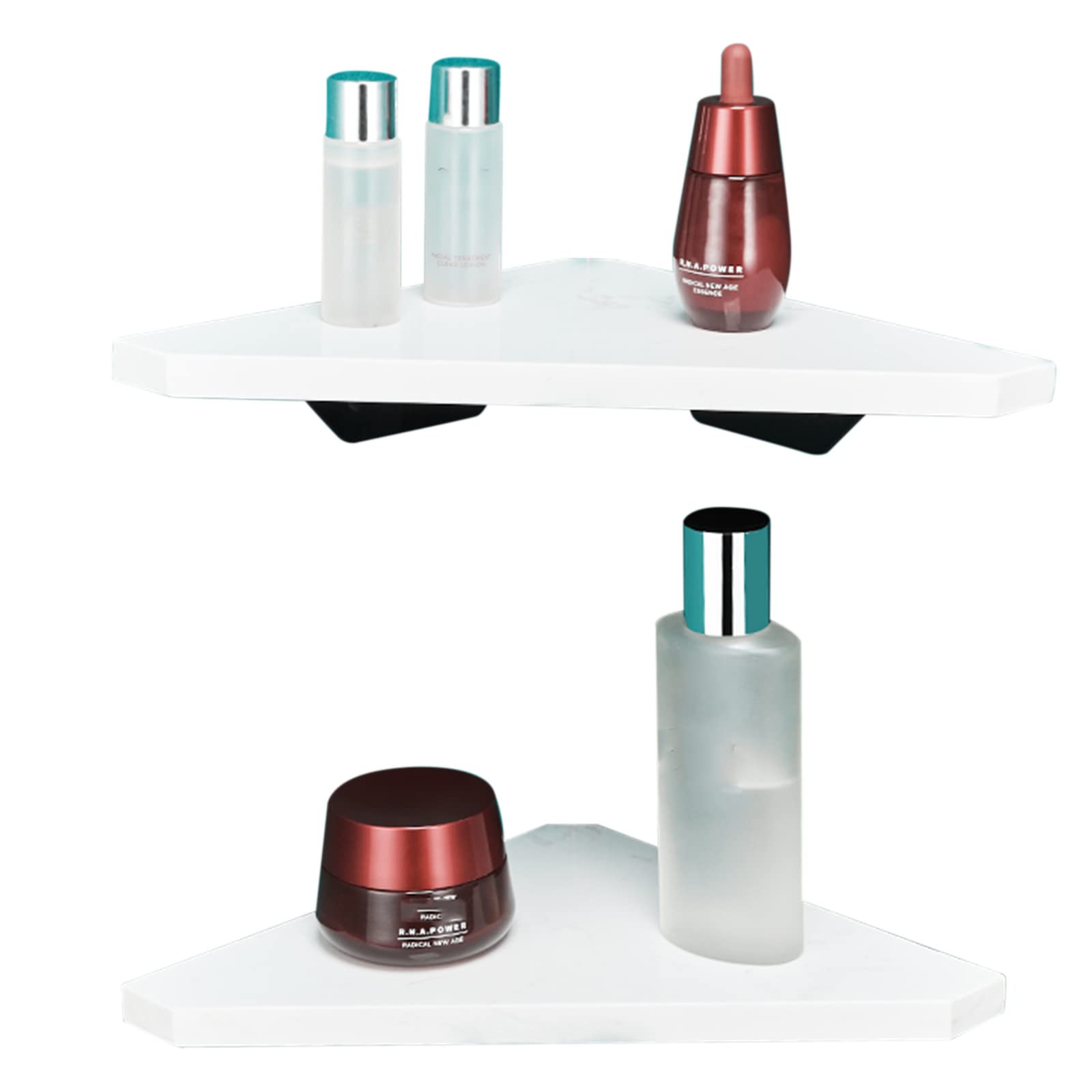 White Adhesive Shower Caddy - No Drill Wall Mounted Marble Shampoo Holder with 2 Tiers for Bathroom & Shower Organization | Perfect for Small Spaces & Rental Homes