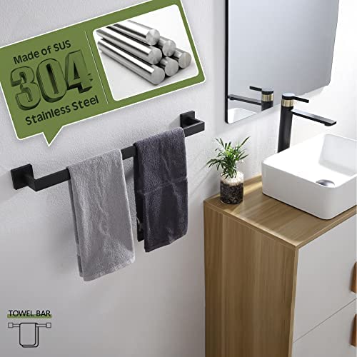 KOKOSIRI 20-Inch Single Towel Bar - Stainless Steel Bathroom Towel Holder & Wall Mounted Coat Hook - Matte Black SUS 304 for Bathroom, Kitchen, or Entryway Organization