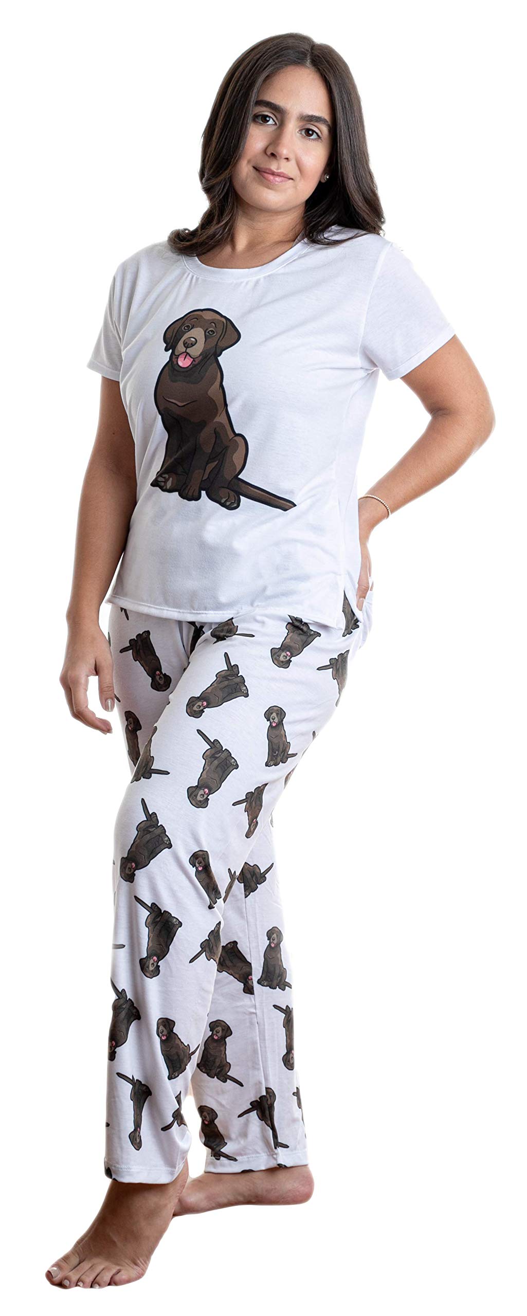 Brown Labrador Dog Pajama Set for Women - Cozy Top & Bottom Sleepwear in White | Perfect for Lounging, Relaxing & Cuddling with Pets
