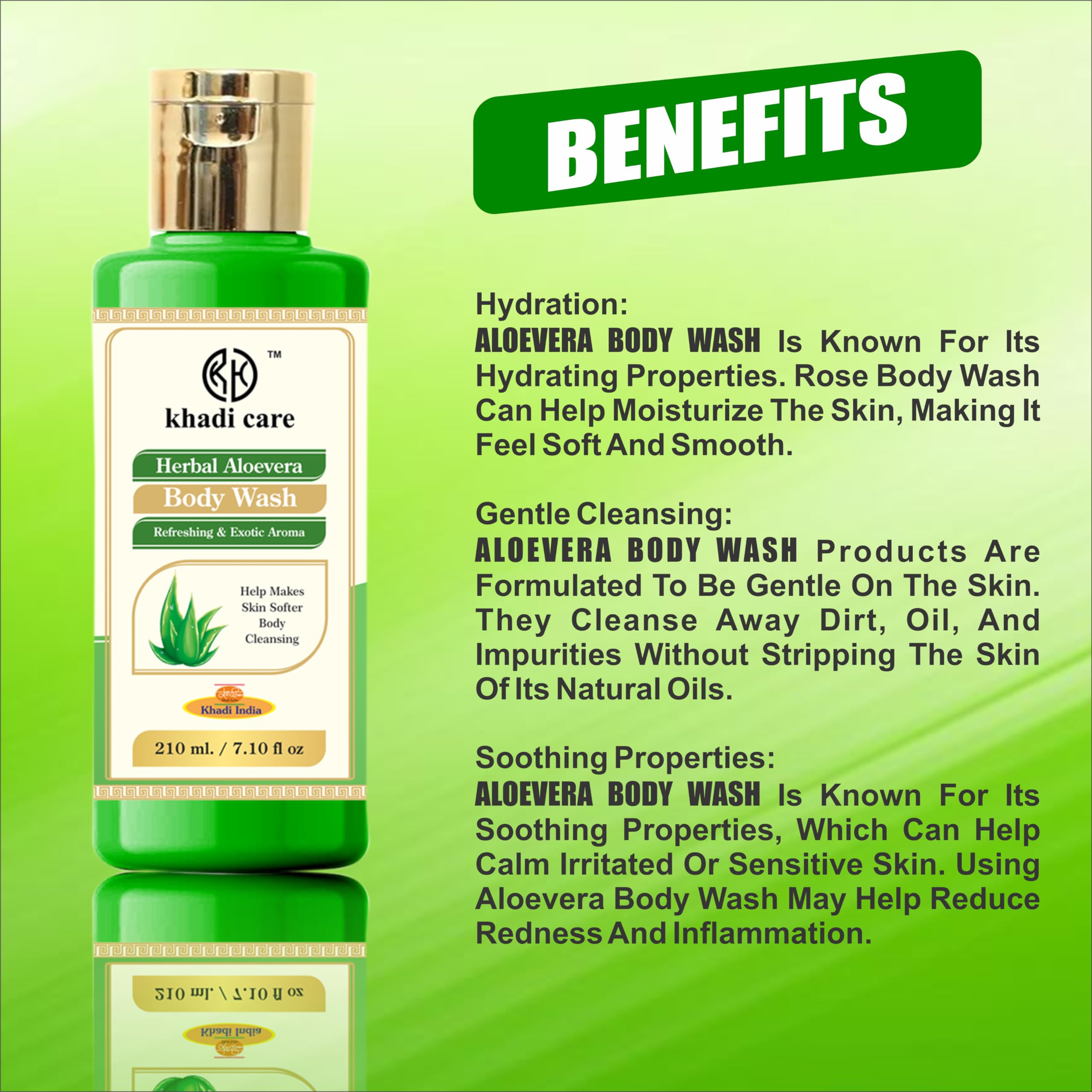 Khadi Care Herbal Aloe Vera Body Wash for Soft & Hydrated Skin | Refreshing Exotic Aroma | 210ml | Perfect for Daily Shower & Spa Relaxation at Home