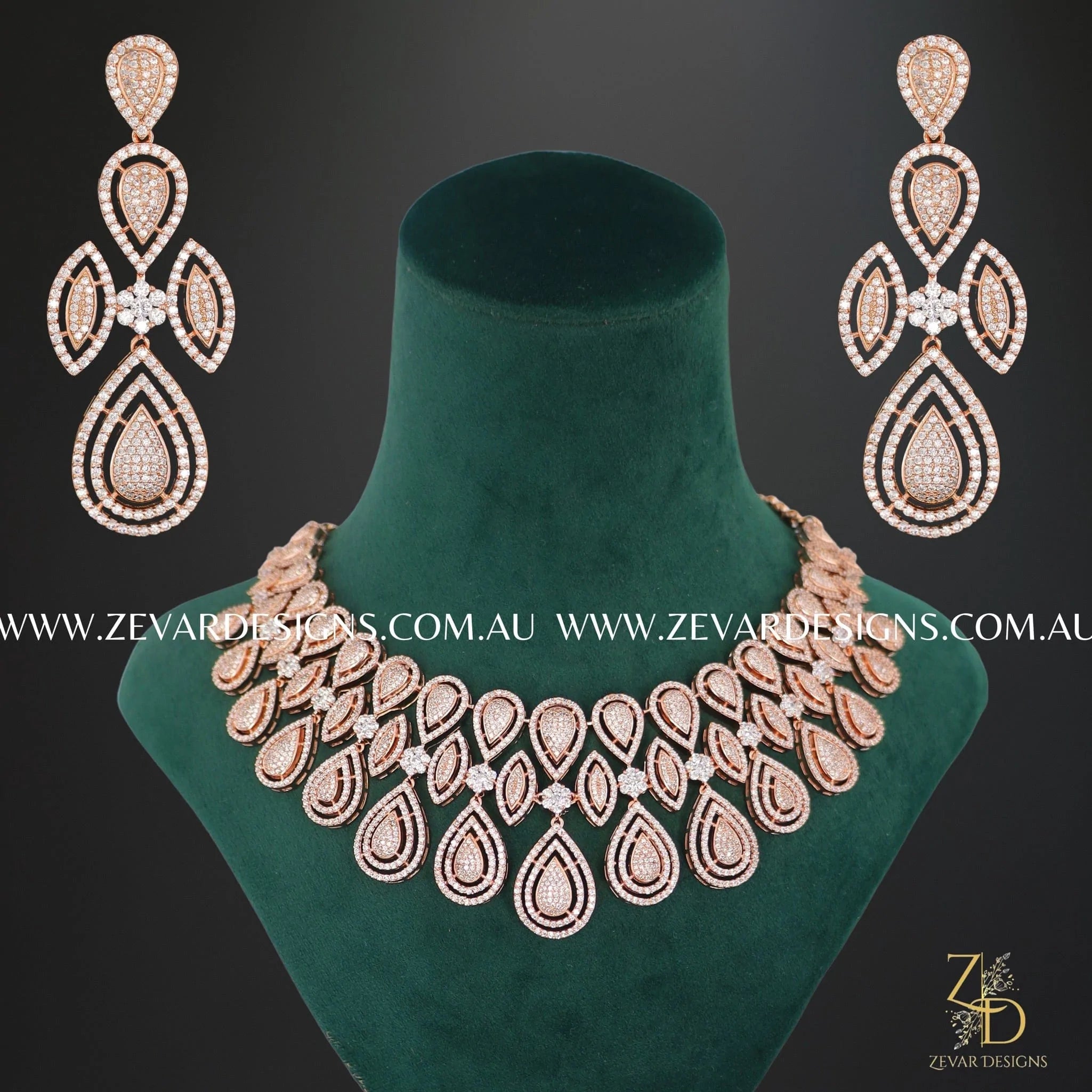 Zircon Necklace Set in Rose Gold & Pink | Elegant Jewelry for Women | Perfect for Gifts, Parties & Special Occasions