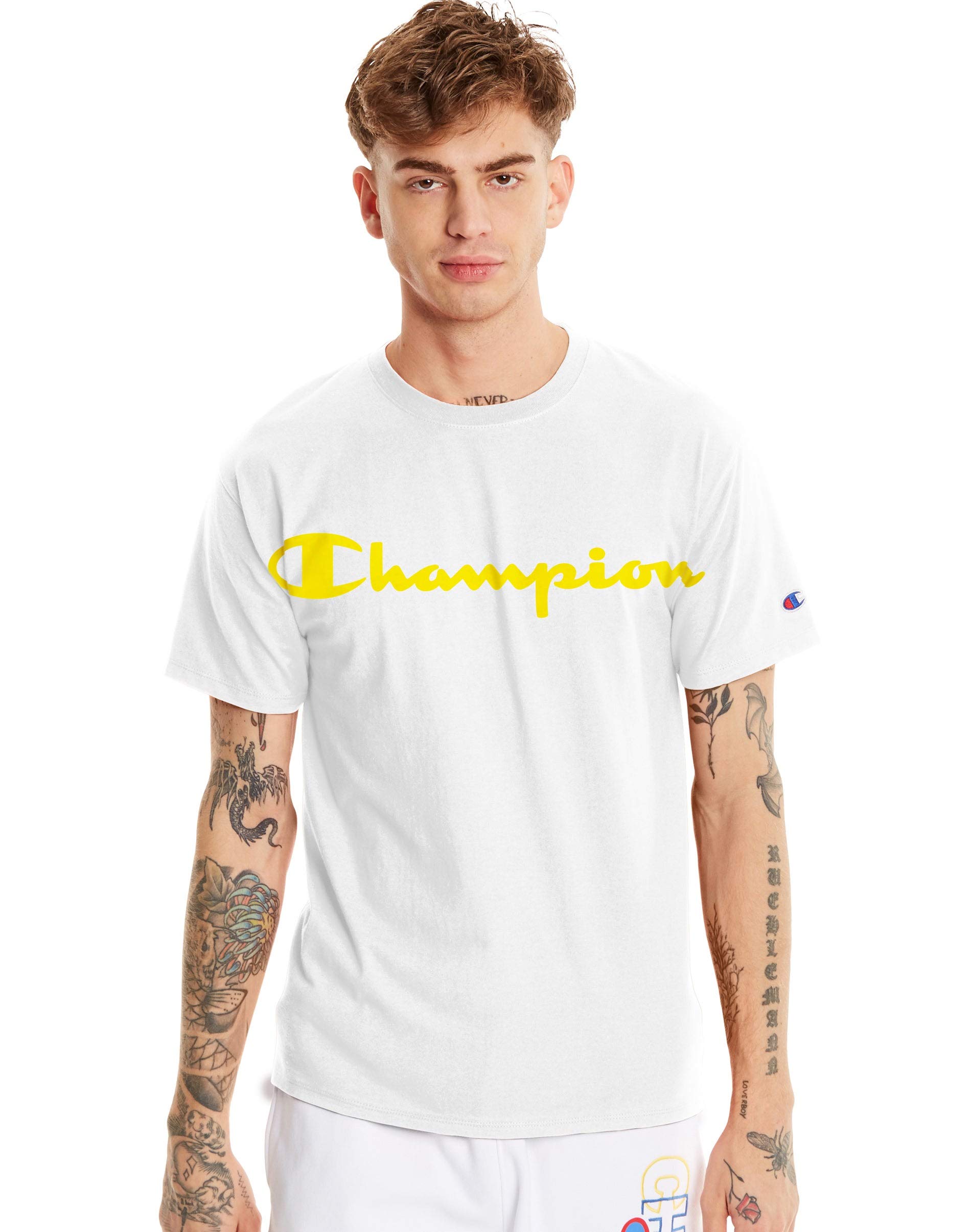Champion Men's Classic Short-Sleeve Jersey T-Shirt - XXL Size, White Cotton Crew Neck Tee - Perfect for Gym, Casual Wear & Everyday Outfits