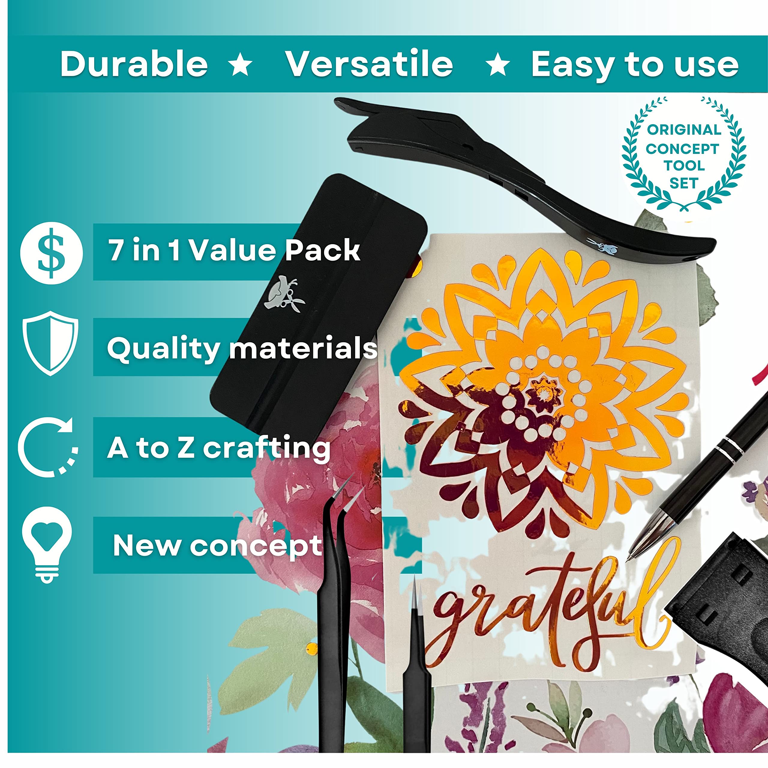 Hobby Captain Vinyl Tools Kit - 7pcs Precision Weeding Tools Set for Vinyl Cutting Machines | Includes Weeding Pen, Vinyl Squeegee, Scraper & Tweezers | Perfect for DIY Crafts, Sign Making & Vinyl Decal Projects